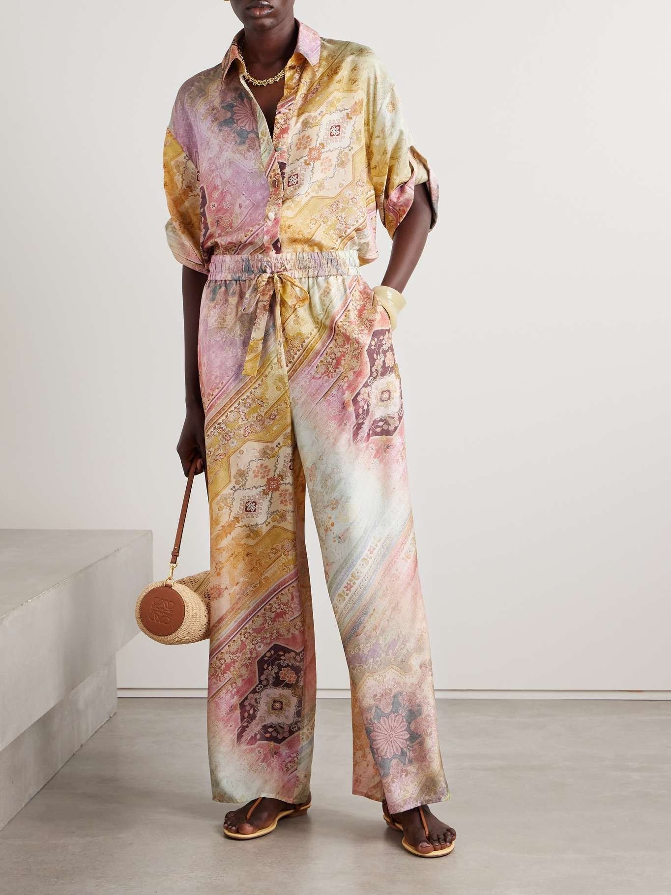 Zimmermann oc11z0226 Tallow Printed Silk Wide-Leg Pants In Multicolor Size 26" / US 2 / IT 38 - 2 Thumbnail