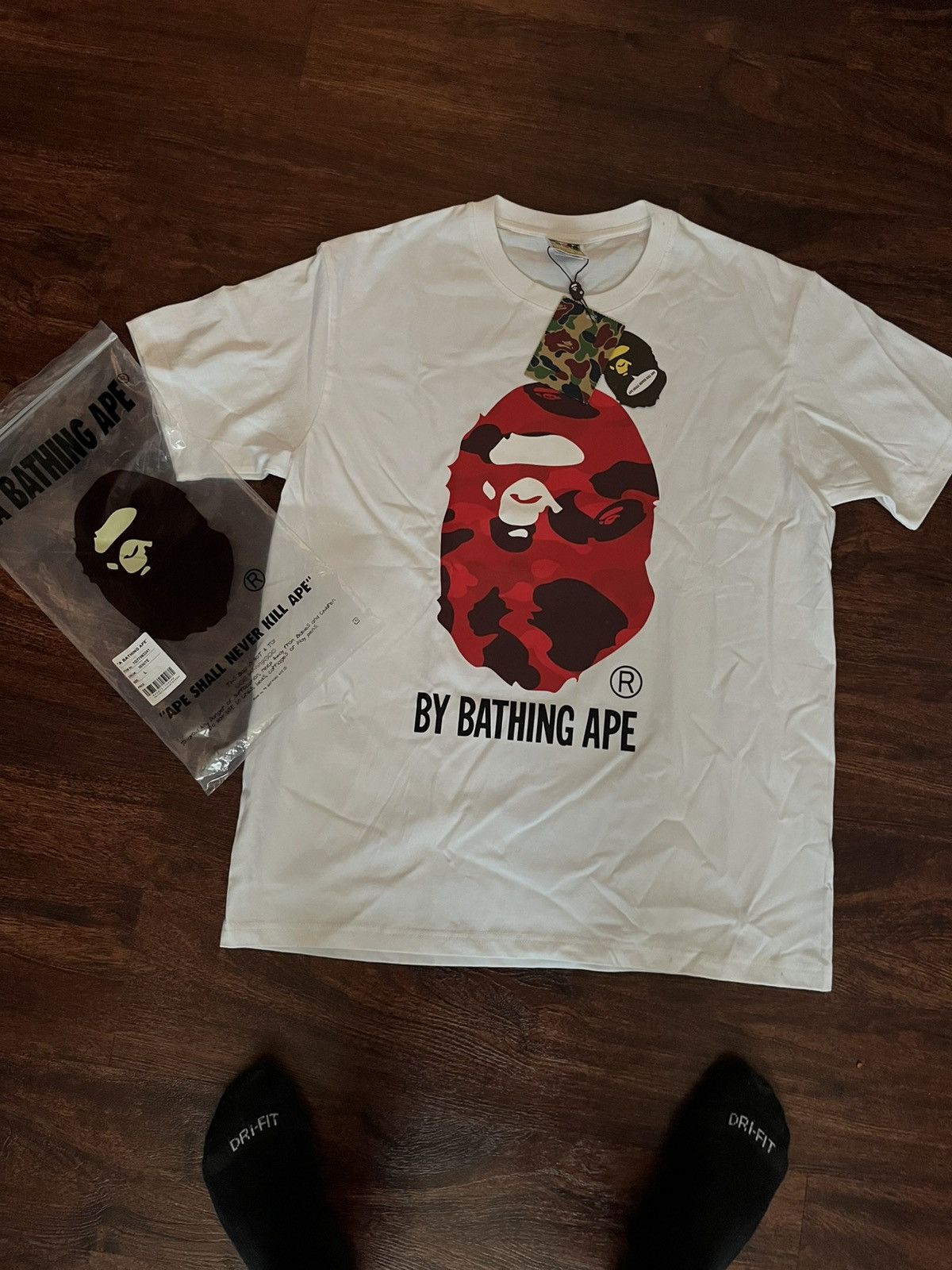 A Bathing Ape White T - Shirt Red Bape Head