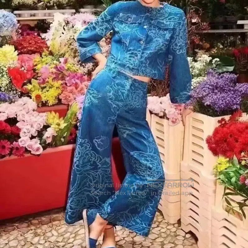 Max Mara MaxMara Blue Floral Denim Pants for Women . Size 28" / US 6 / IT 42 - 6 Thumbnail