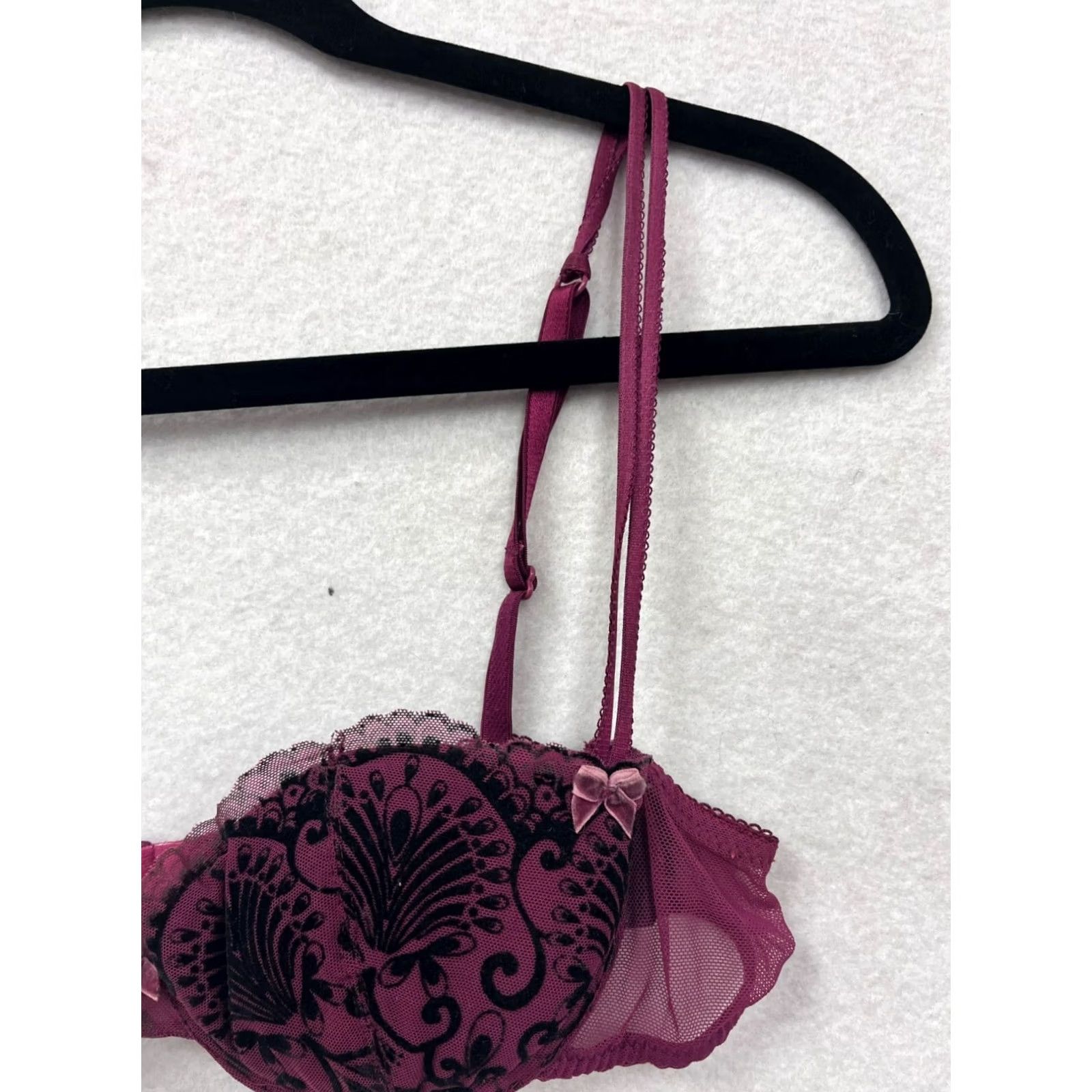 Betsey Johnson VINTAGE Betsey Johnson Women’s Bra Shirt Womens 34B Purple Underwire Lace 6045 Size ONE SIZE - 3 Thumbnail