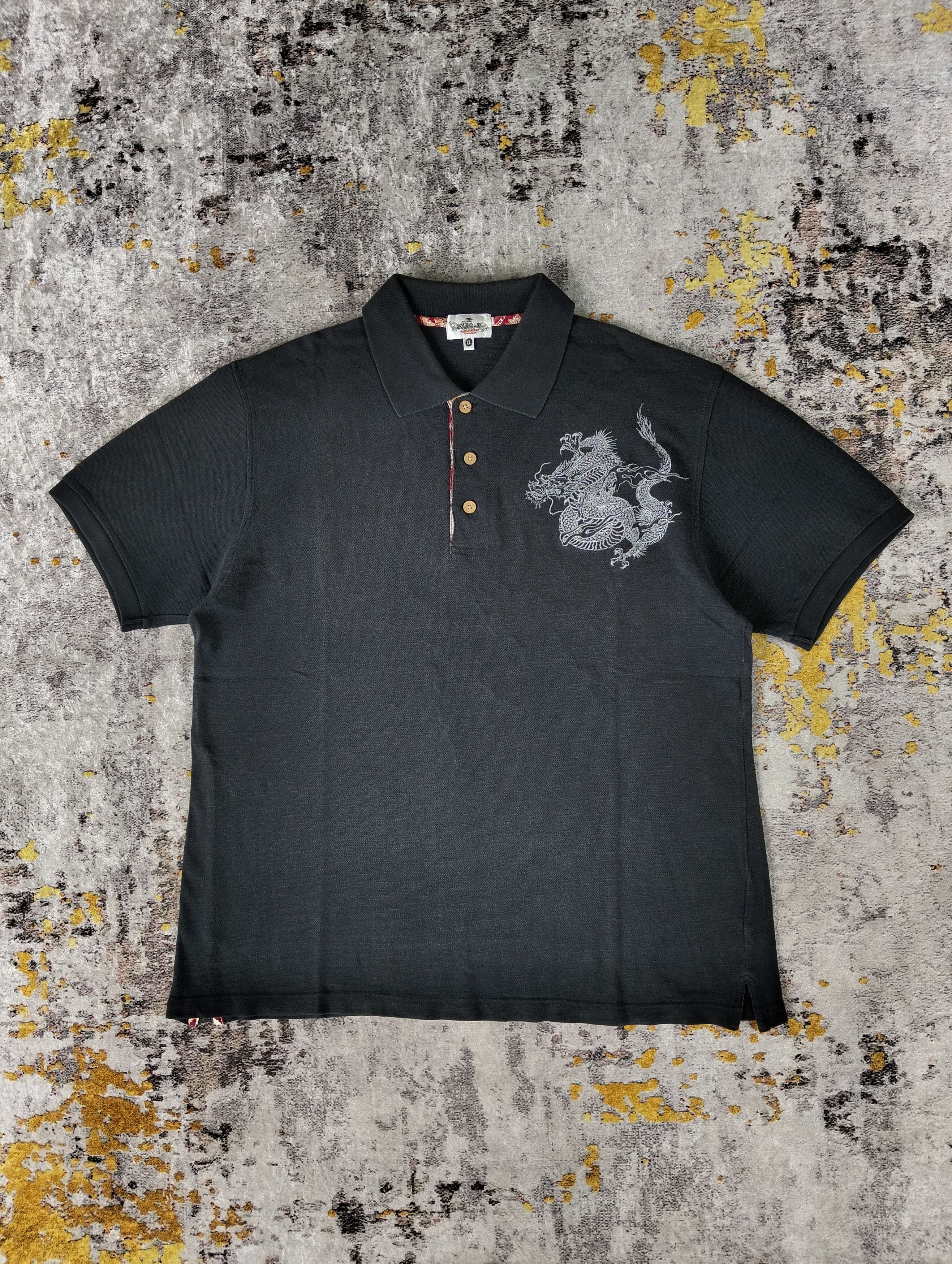 Karakuri Tamashii Karakuri Tamashii Dragon Embroidered Faded Polo Shirt Size US XL / EU 56 / 4 - 3 Thumbnail
