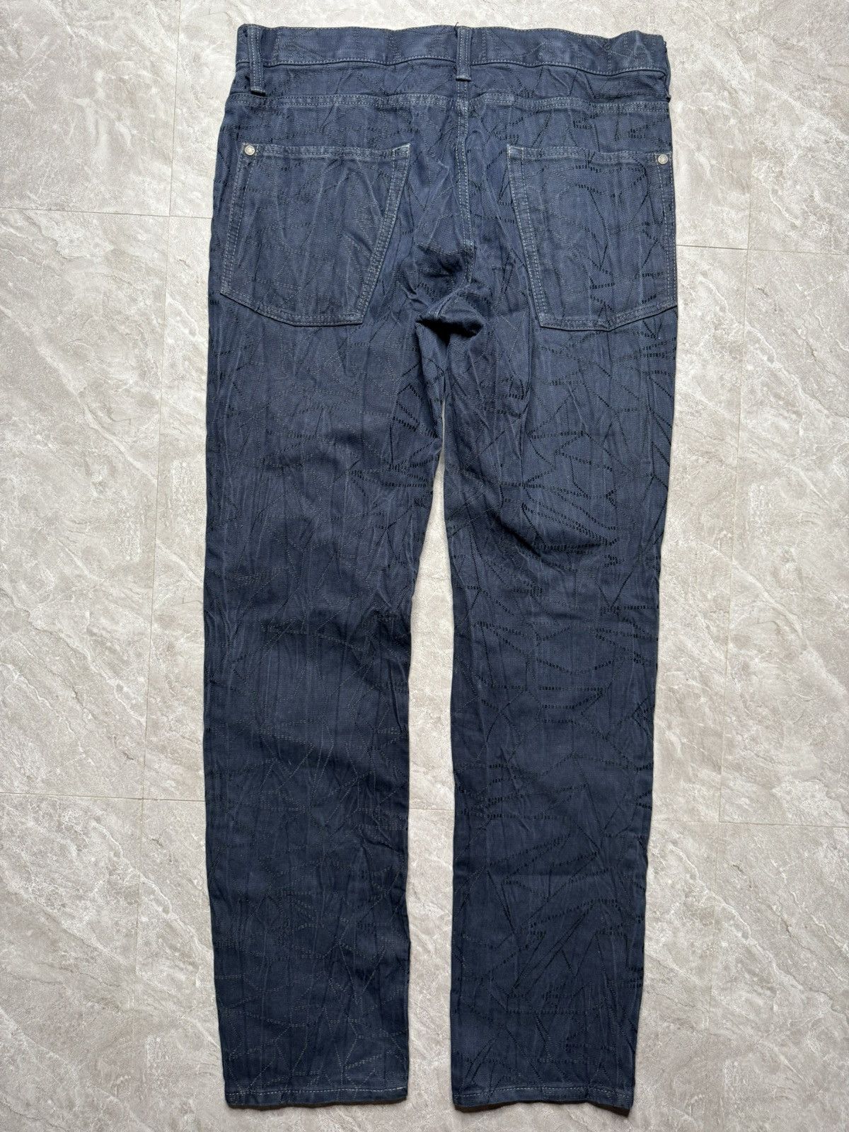 Issey Miyake IsseyMiyakeMen A/W15 Indigo Dyed 3D stitching Pattern Jeans Size US 33 - 2 Thumbnail