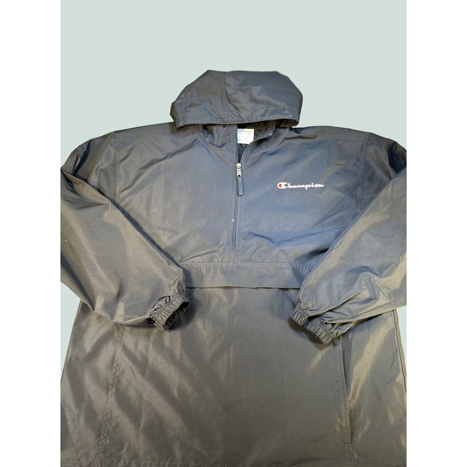 Champion Champion Anorak Windbreaker Jacket Men L Navy Blue Hooded Lightweight 1/4 Zip Softshell Nylon Logo Zipper Size US L / EU 52-54 / 3 - 1 Thumbnail