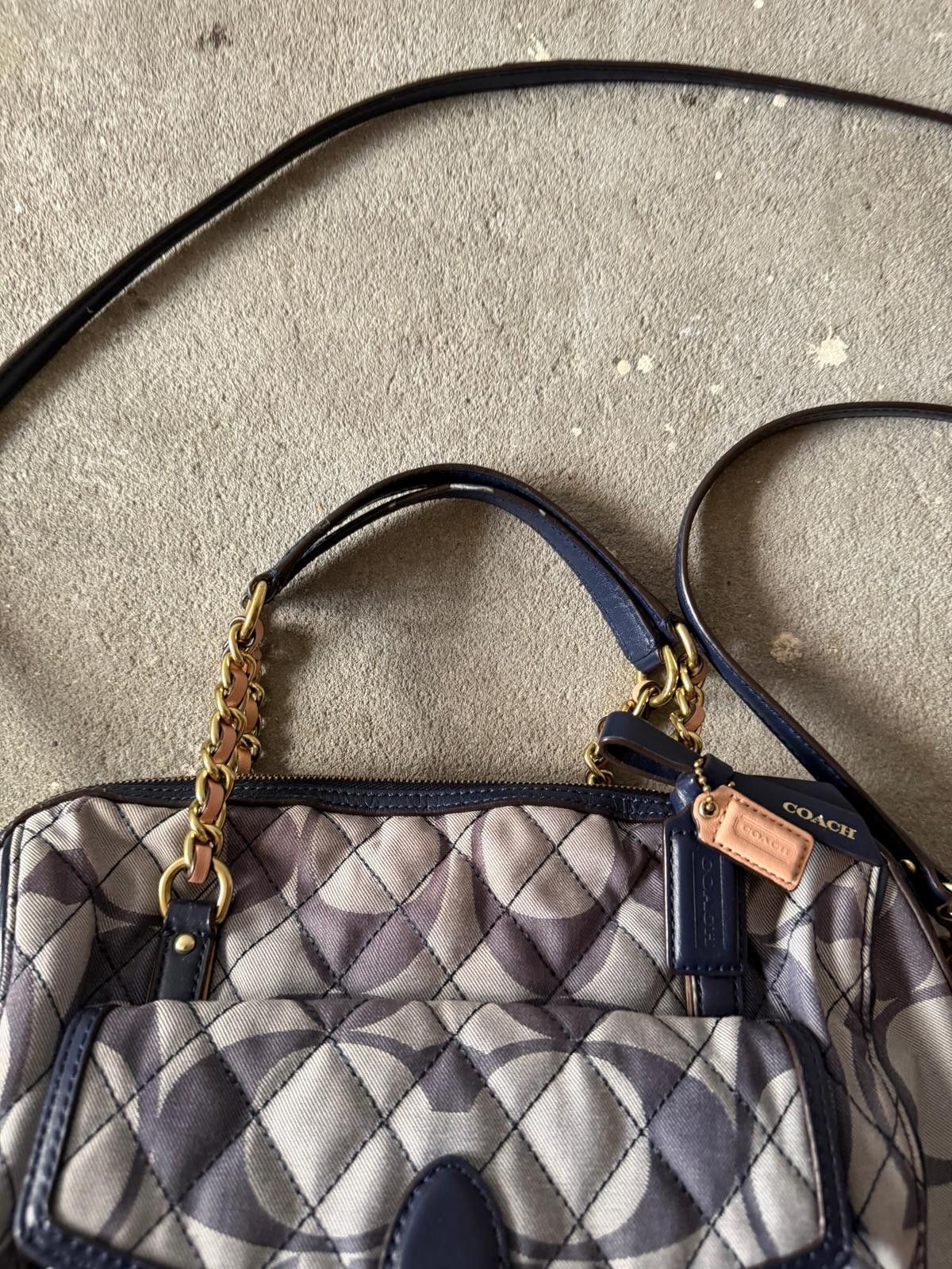 Coach 2Way Signature Poppy Quilted Shoulder Bag Grey/Navy