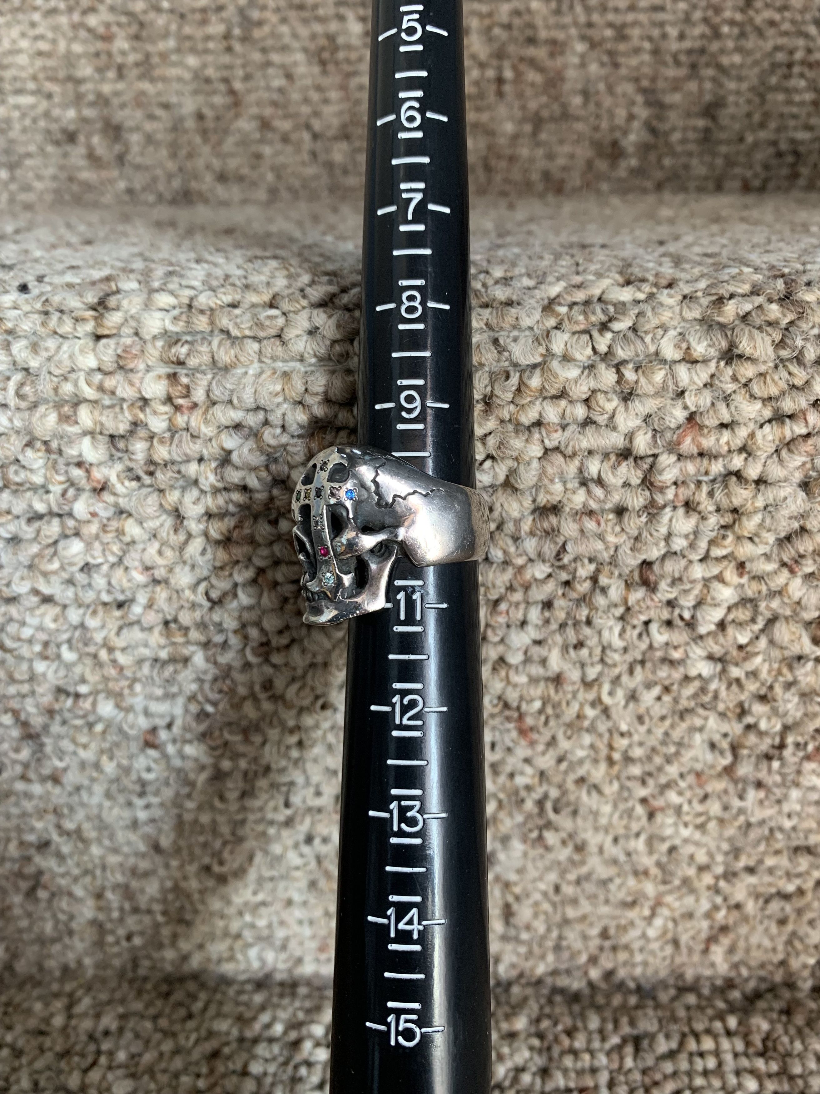 Number (N)ine SS05 "Nightcrawler" Bejeweled Silver Skull Ring Size ONE SIZE - 9 Thumbnail