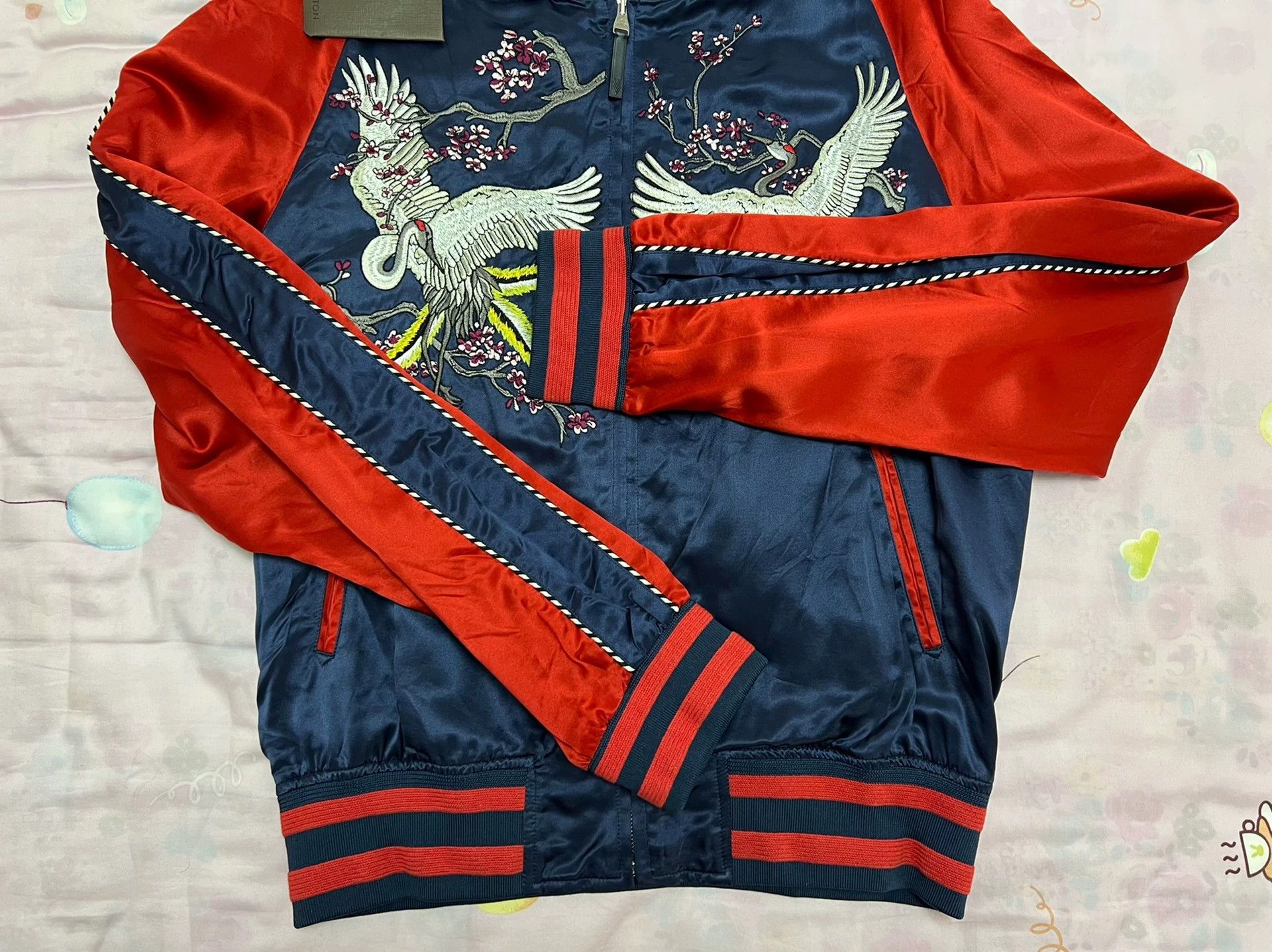Louis Vuitton LV Double Crane Silk Embroidered Jacket Men's 52 Blue & Red Size US L / EU 52-54 / 3 - 3 Thumbnail