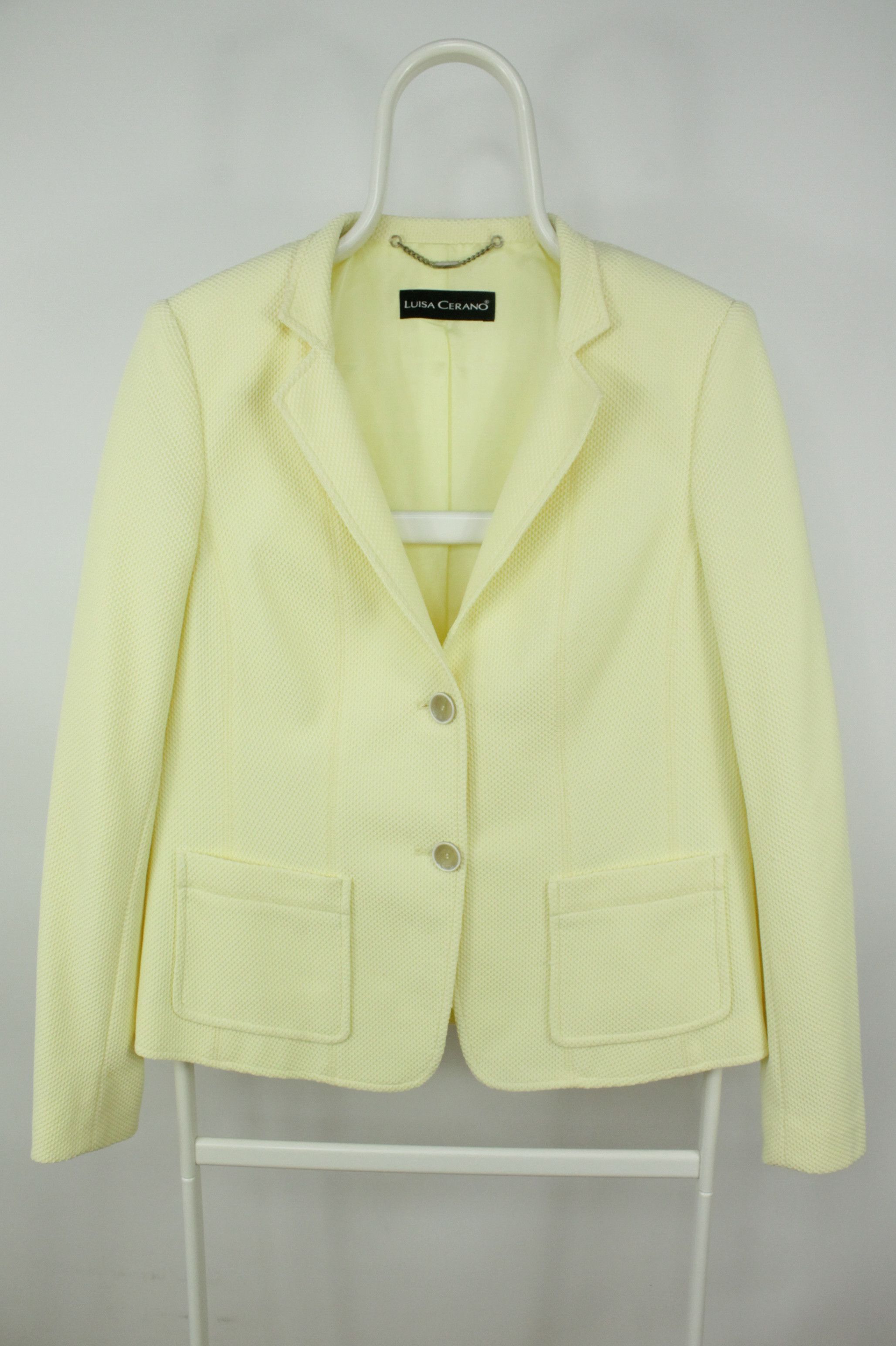 Designer × Luisa Cerano Luisa Cerano Waffle Knit Yellow Cotton Blend Blazer Jacket Size L / US 10 / IT 46 - 1 Thumbnail