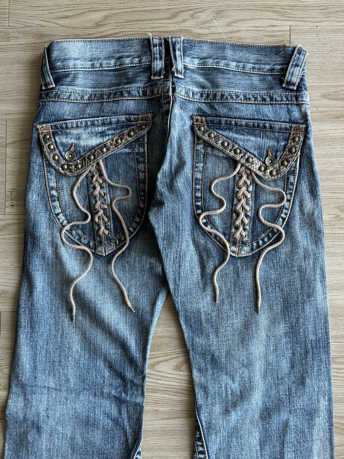 Japanese Brand XX Semantic Design Snake Skin Laces Riot Punk Flared Denim Size US 34 / EU 50 - 3 Thumbnail