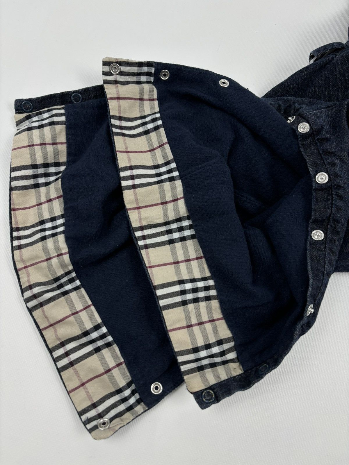 Burberry Unisex Prorsum Logo Nova Check Trim Denim Overalls Bottoms Jeans Jacket Size XXS / US 00 / IT 34 - 24 Thumbnail