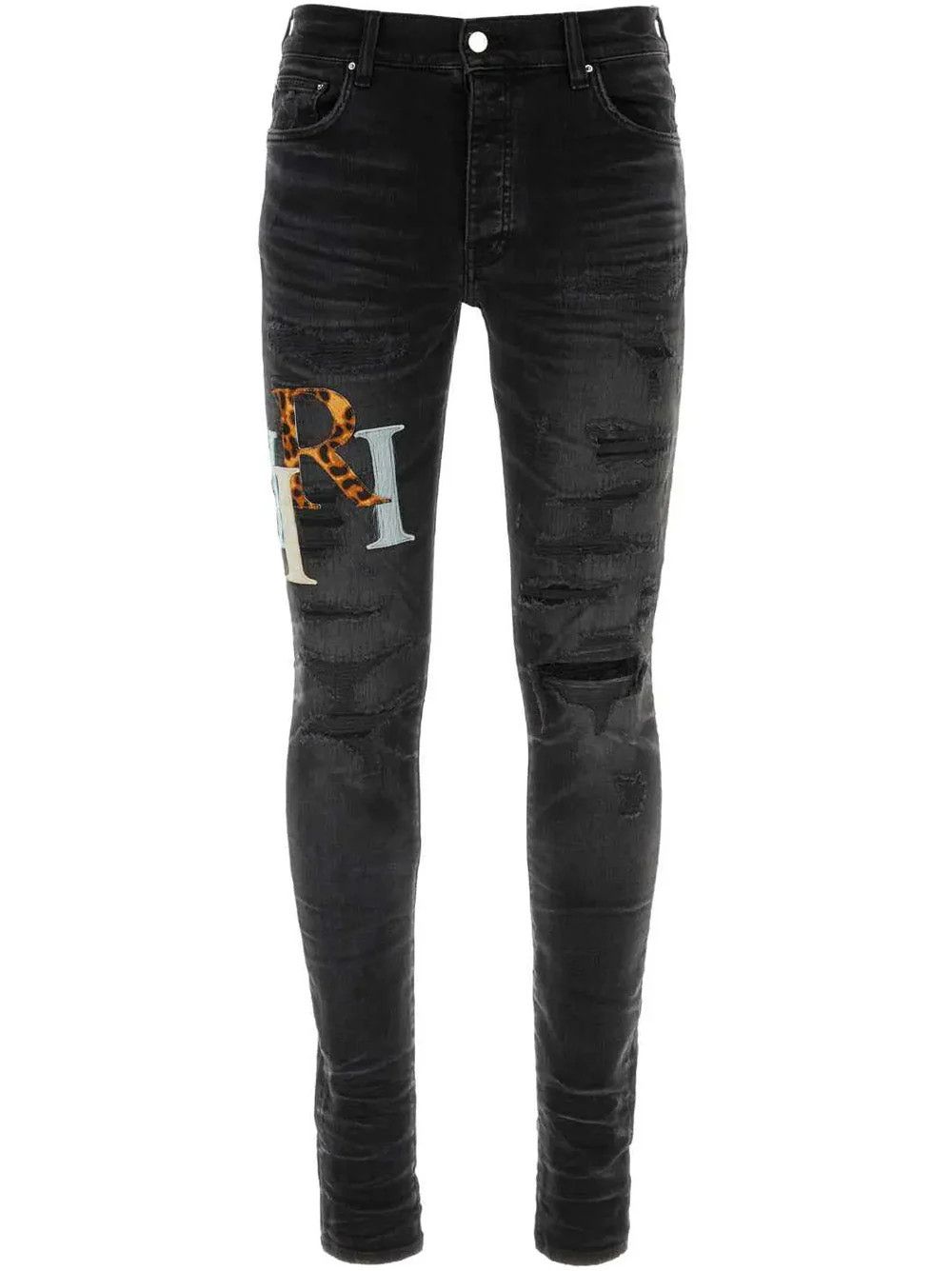Amiri o1mle0925 Leather Staggered Logo Jeans in Faded Black Size US 36 / EU 52 - 3 Thumbnail