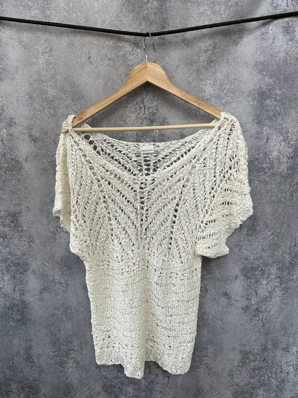 Designer Celtic & Co Crochet Stitch Top Tunic Blouse Relaxed Mako Size S / US 4 / IT 40 - 2 Thumbnail