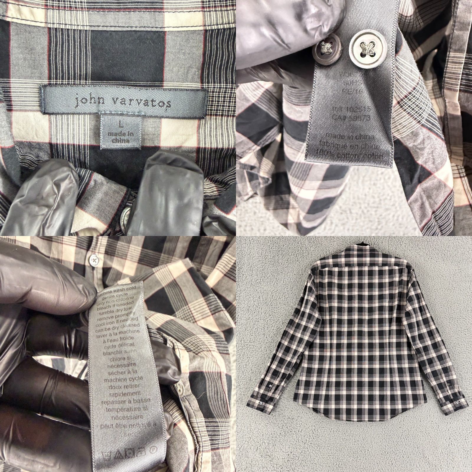John Varvatos John Varvatos Button-Up Shirt Mens Large Black Plaid Long Sleeve 100% Cotton Size US L / EU 52-54 / 3 - 8 Thumbnail