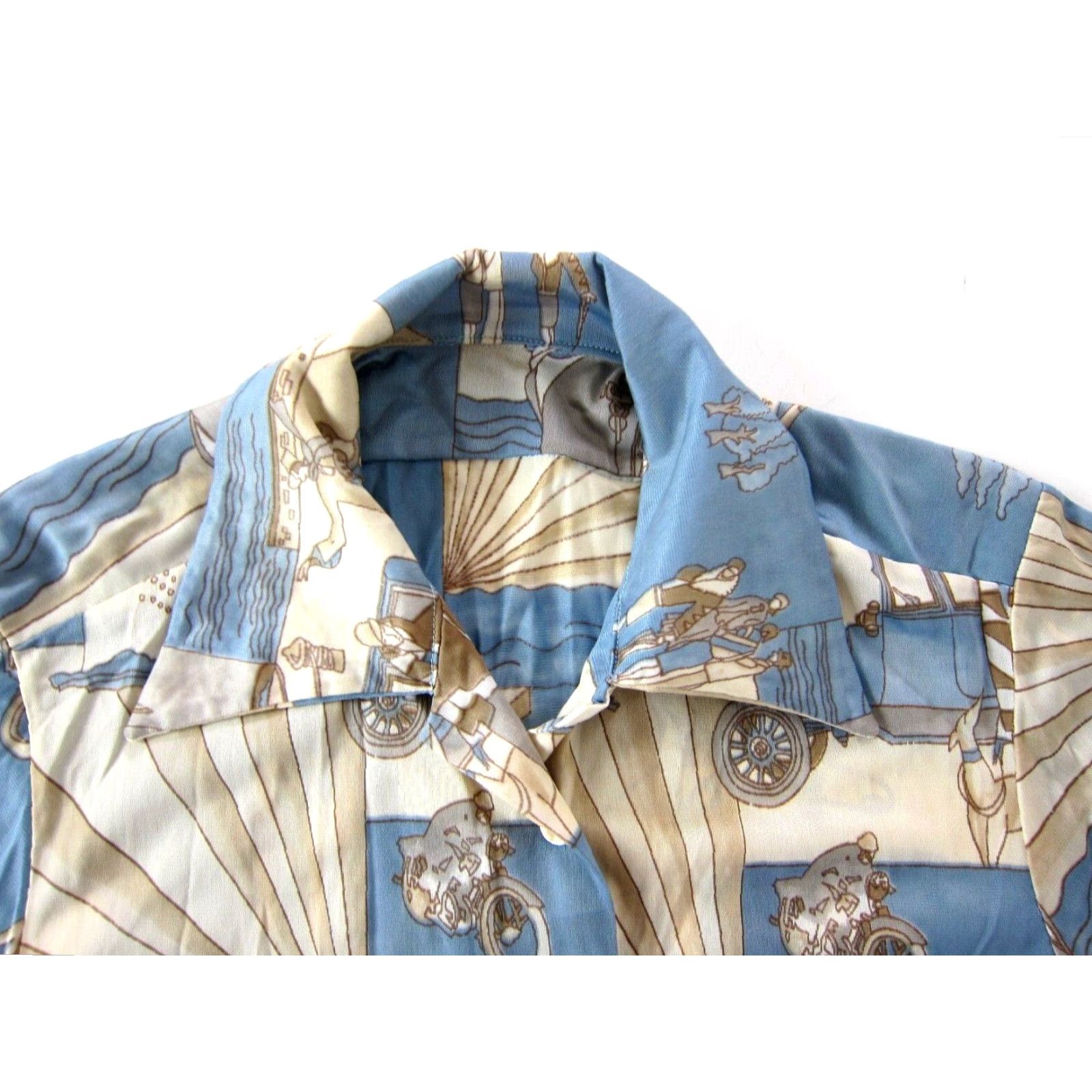 Vintage Vtg Unbranded Shirt Women M Blue Blue Boat Motorcycle People Button Down Short Sleeve Shirt Mens Womens Size M / US 6-8 / IT 42-44 - 4 Thumbnail