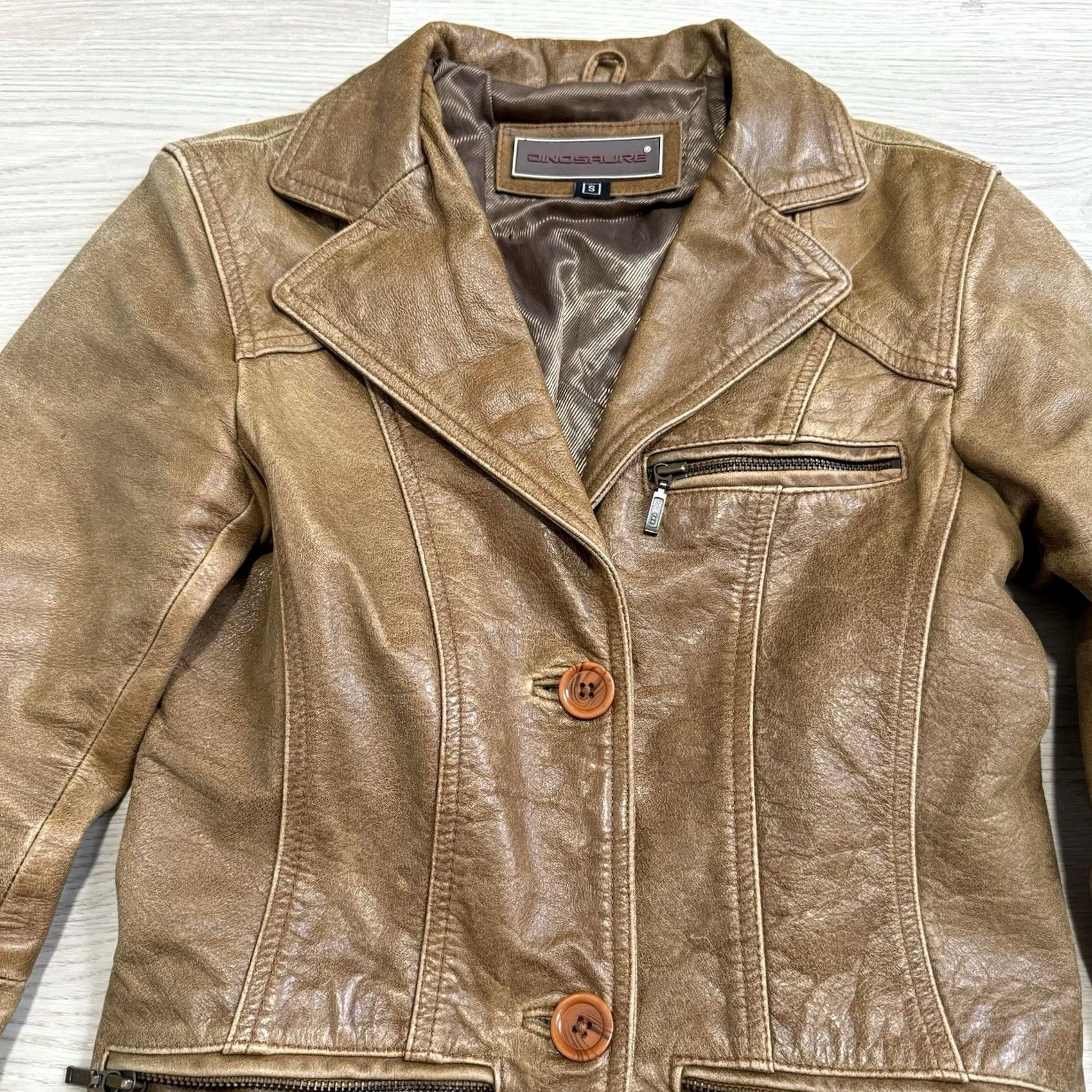 Vintage VINTAGE Dinosaure Blazer Women’s Small Brown Leather 90s Y2K Boho Patina Size S / US 4 / IT 40 - 4 Thumbnail