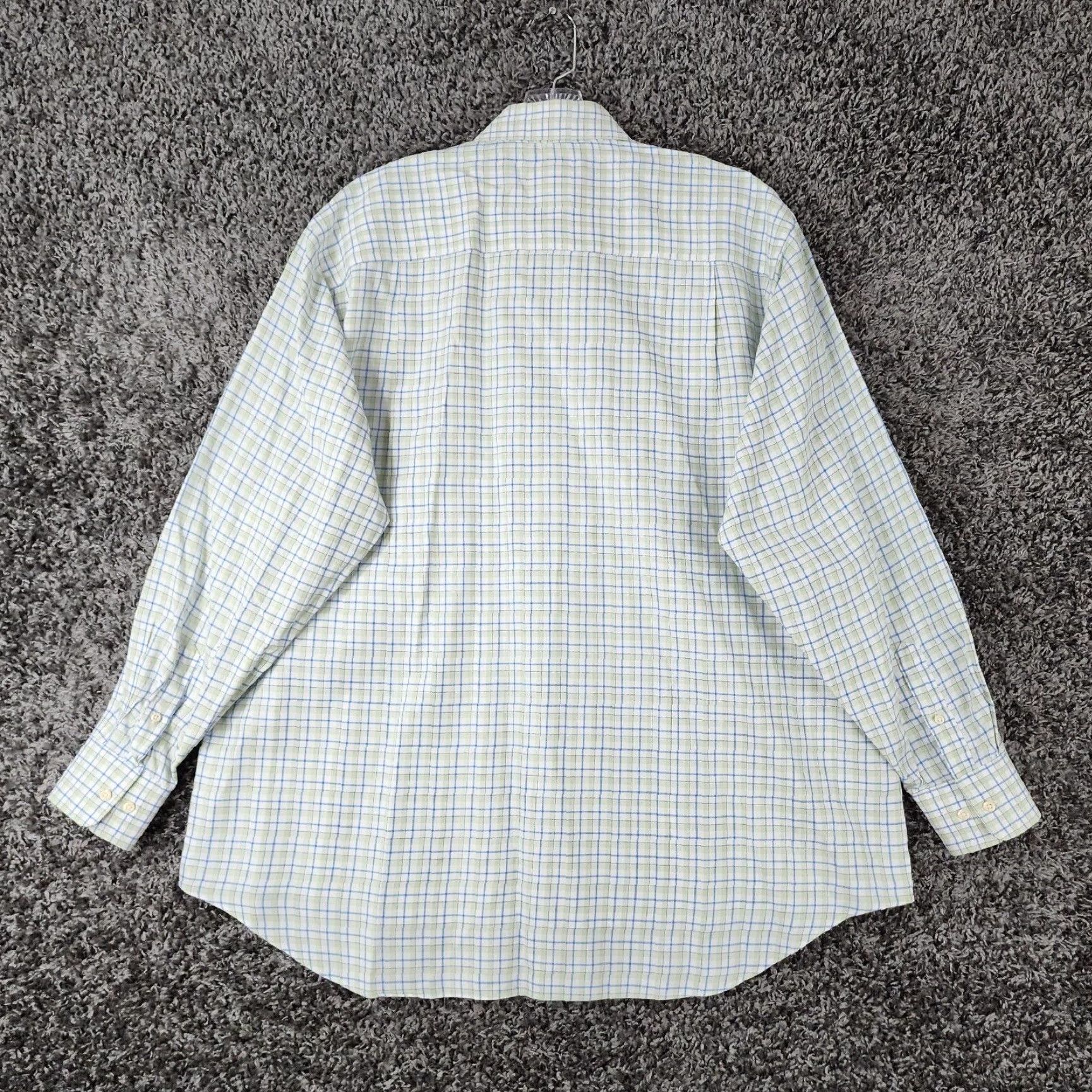 David Donahue VINTAGE David Donahue Mens Dress Shirt Long Sleeve Regular Size 17.5 Green Cotton Plaid Size 46R - 6 Thumbnail