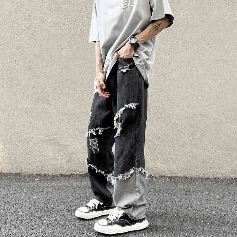 Japanese Brand Retro patchwork fringed ripped jeans Size US 32 / EU 48 - 2 Thumbnail