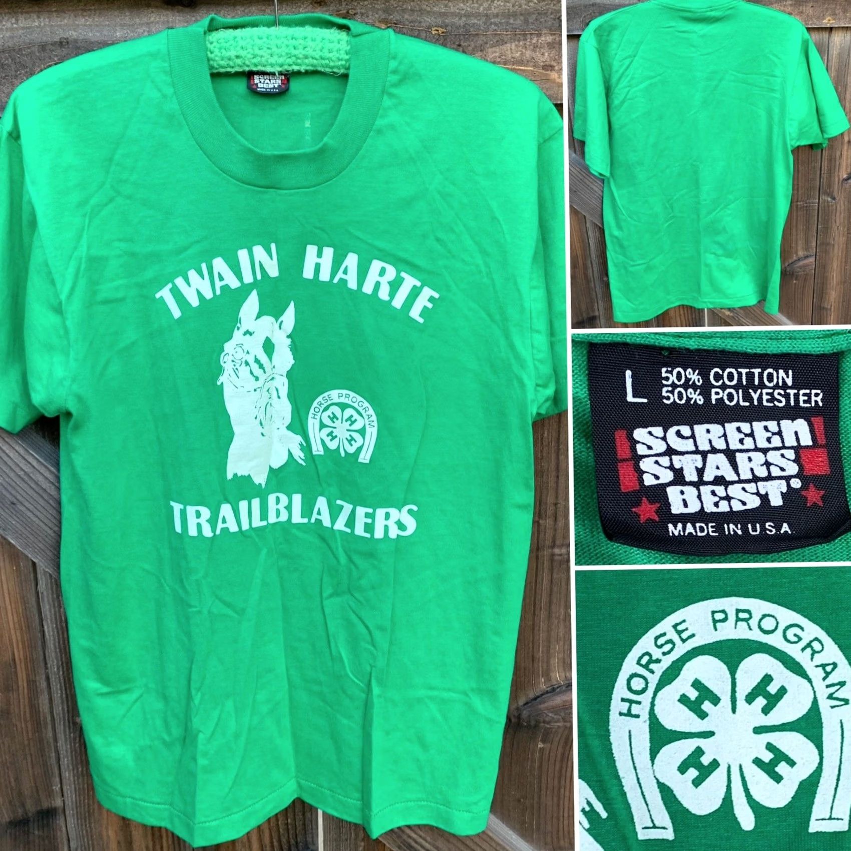 Vintage VINTAGE Twain Harte Trailblazers 4-H horse program t-shirt single stitch size L Shirt Unisex Adults Green 80s 90s Logo Screen Stars Best Size US L / EU 52-54 / 3 - 4 Thumbnail