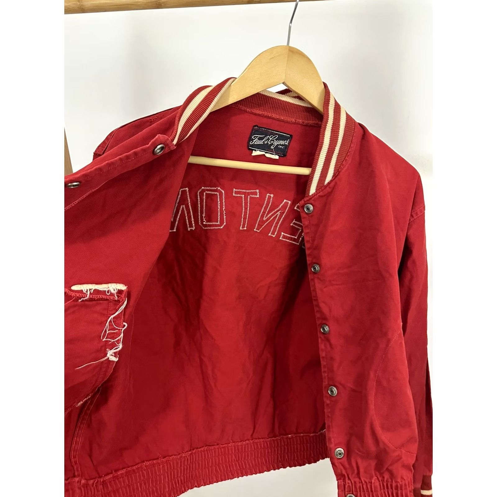 Vintage VTG Faul & Crymes Denton Striped Trim Varsity Bomber Jacket Sz 34 Womens 34 Red Size XXS / US 00 / IT 34 - 5 Thumbnail
