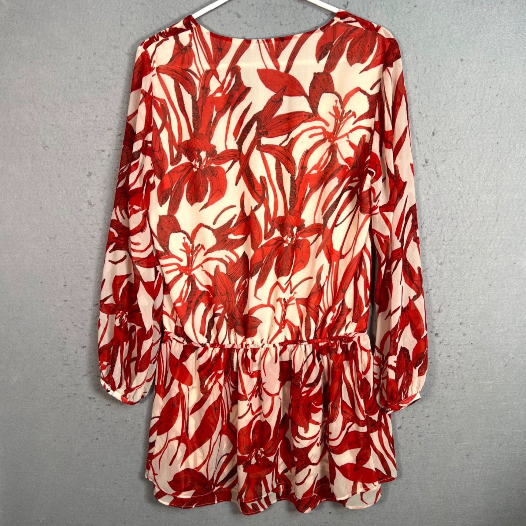 Mango Mango Dress Womens Size 4 Floral Print Chiffon Red & White V-Neck Short Sleeve Maxi Mini Spring Summer Fall Size S / US 4 / IT 40 - 2 Thumbnail