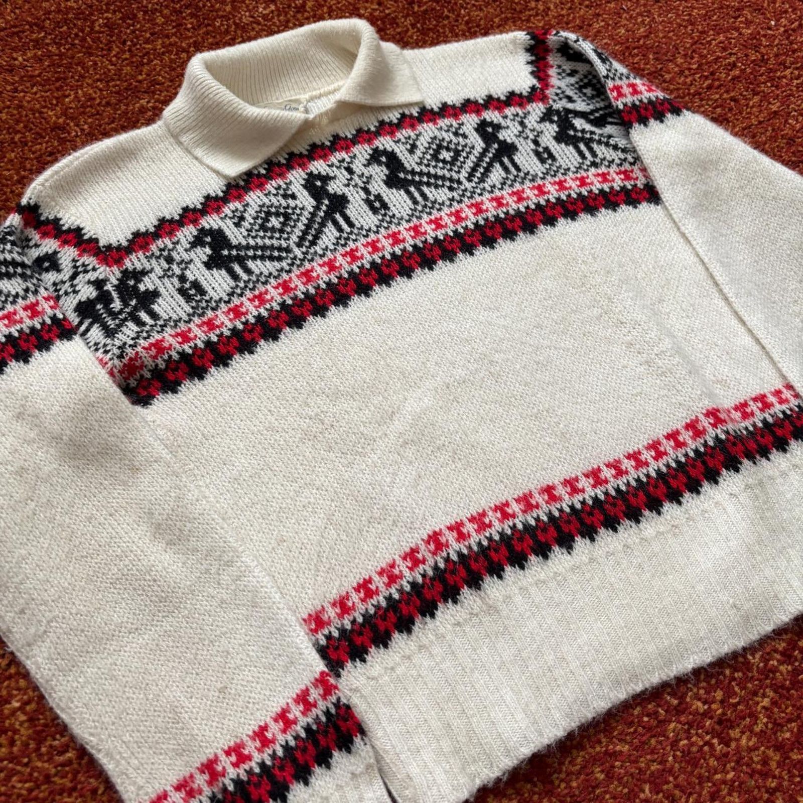 Vintage 1950s collared acrylic winter pattern knit ski sweater Size M / US 6-8 / IT 42-44 - 7 Thumbnail