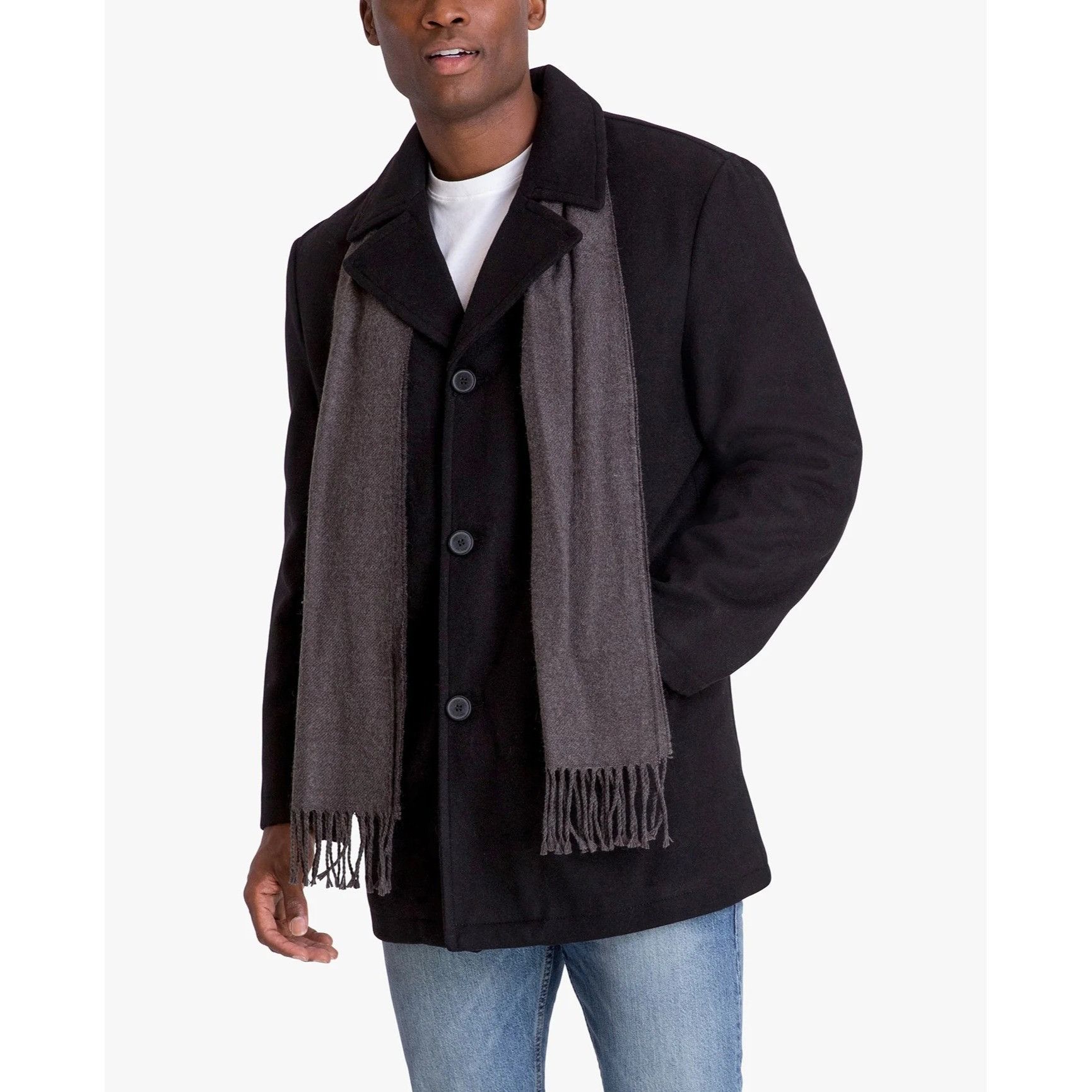 London Fog London Fog Men Amity Wool Blend Jacket Coat with Scarf Black Size US M / EU 48-50 / 2 - 13 Thumbnail