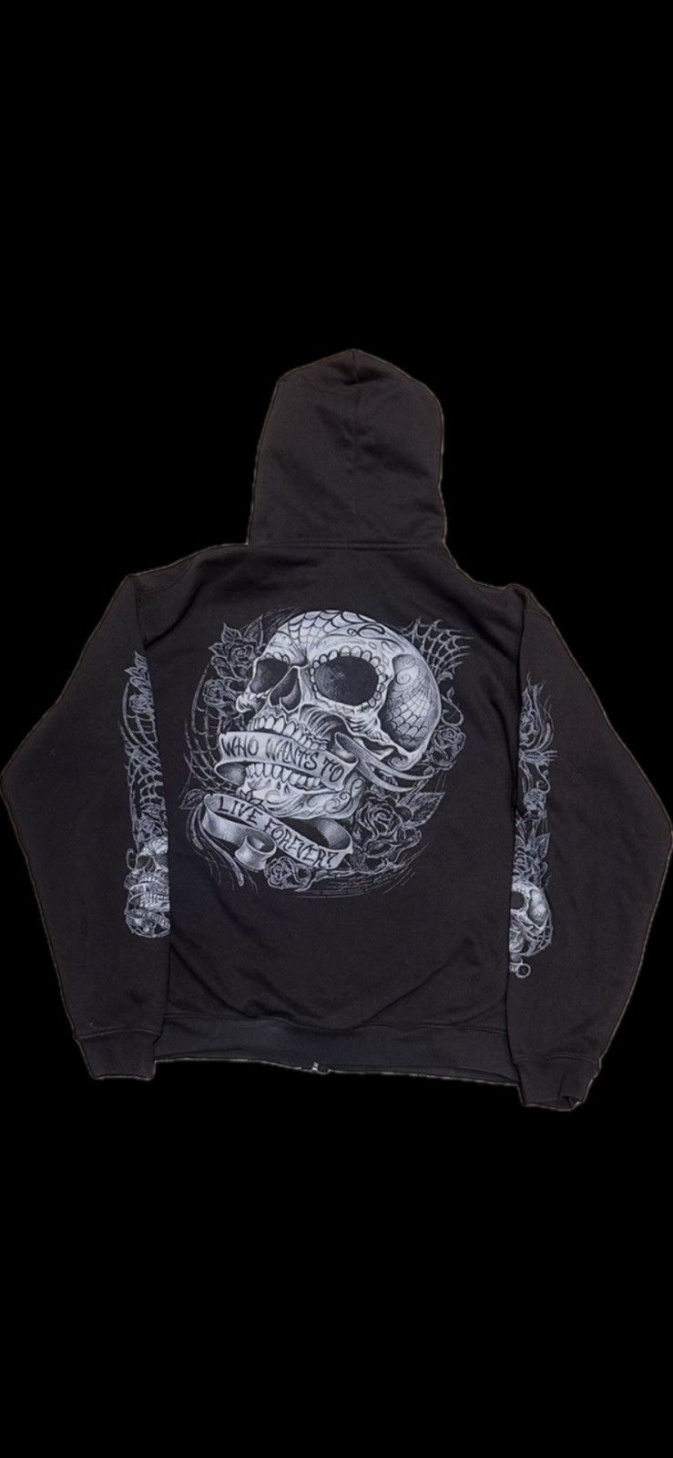 Vintage Skull n roses hoodie Size US L / EU 52-54 / 3 - 1 Thumbnail