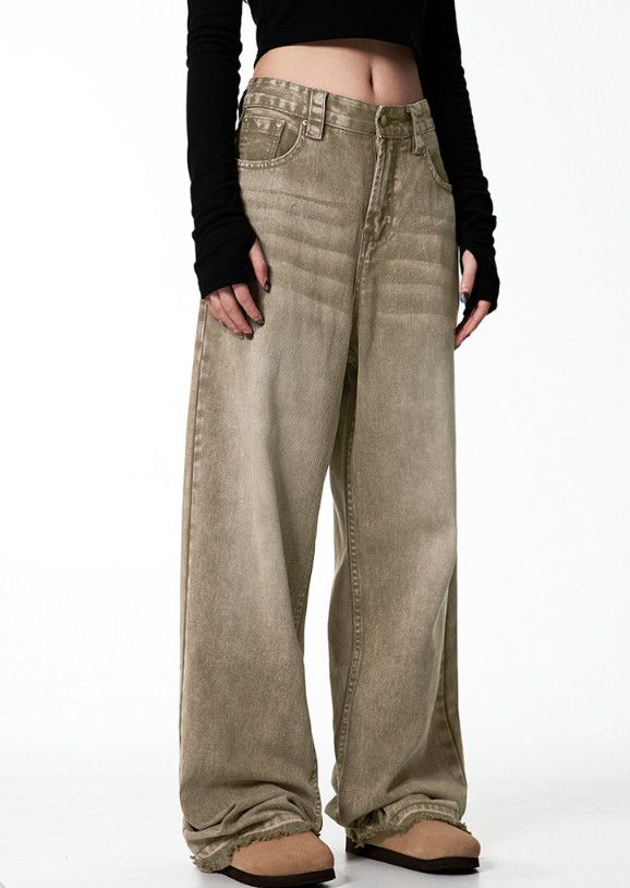 Vintage American distressed retro straight-leg casual brown jeans Size US 32 / EU 48 - 3 Thumbnail