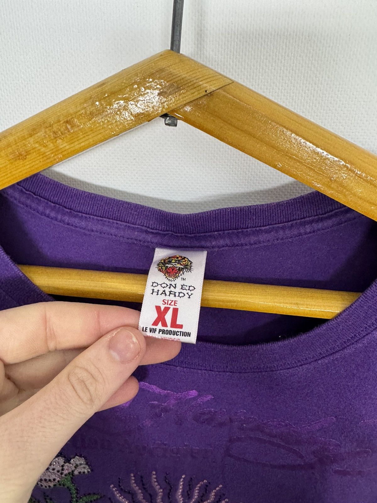 Ed Hardy ED HARDY T Shirt Purple Flower Diamond Rose tattoo shirt top Size XL / US 12-14 / IT 48-50 - 8 Thumbnail