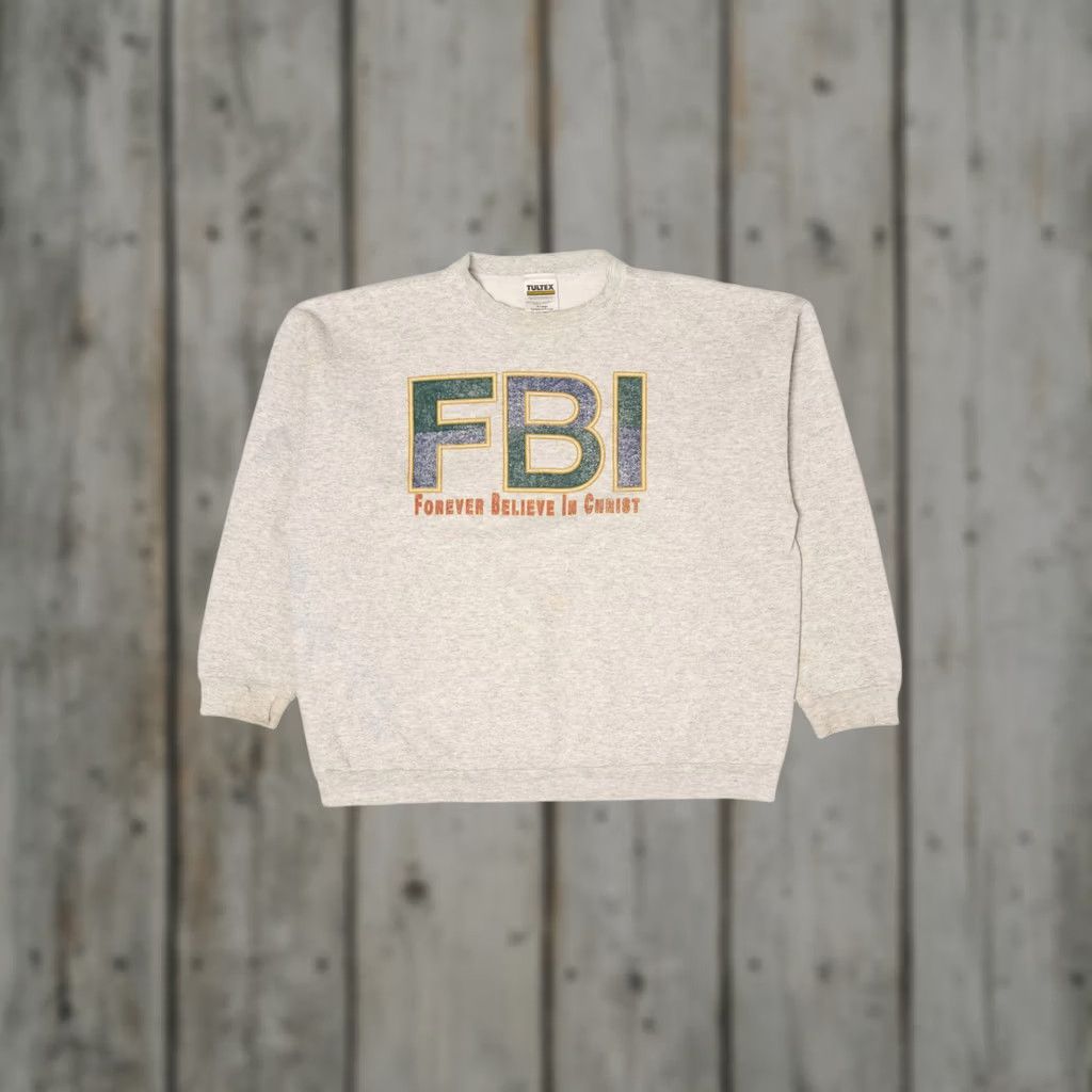 Tultex Vintage FBI Forever Believe In Christ Sweatshirt Gray 1990s Tultex XL Mens Size US XL / EU 56 / 4 - 1 Thumbnail