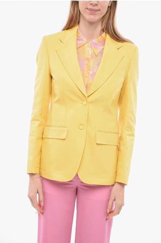 image of Raf Simons Denim Blazer With Flap Pockets in Yellow, Women's (Size Small)