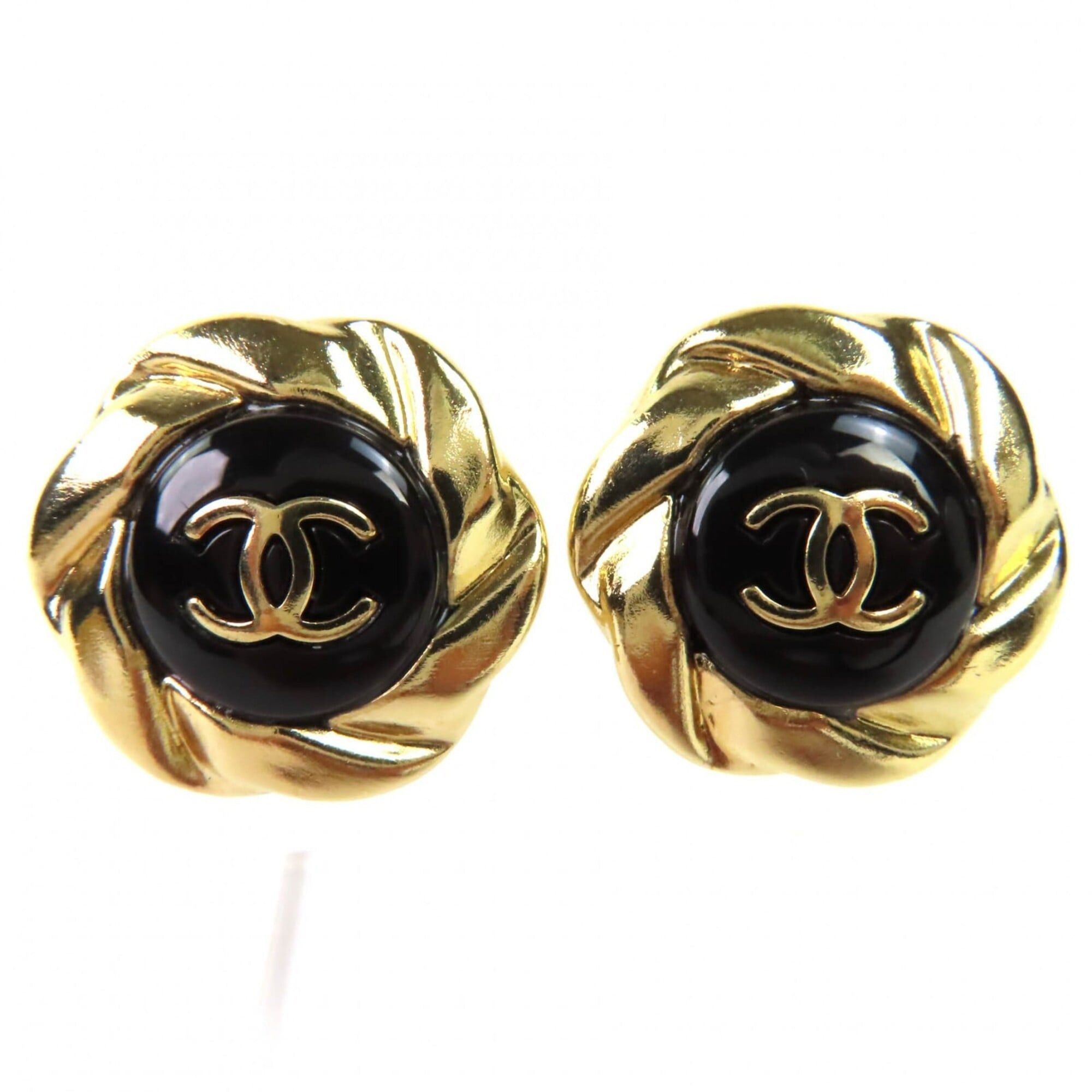 Chanel CHANEL A22A Coco Mark Earrings (Pair) - Gold & Black Comes with Box Made in France Women's Size ONE SIZE - 1 Thumbnail