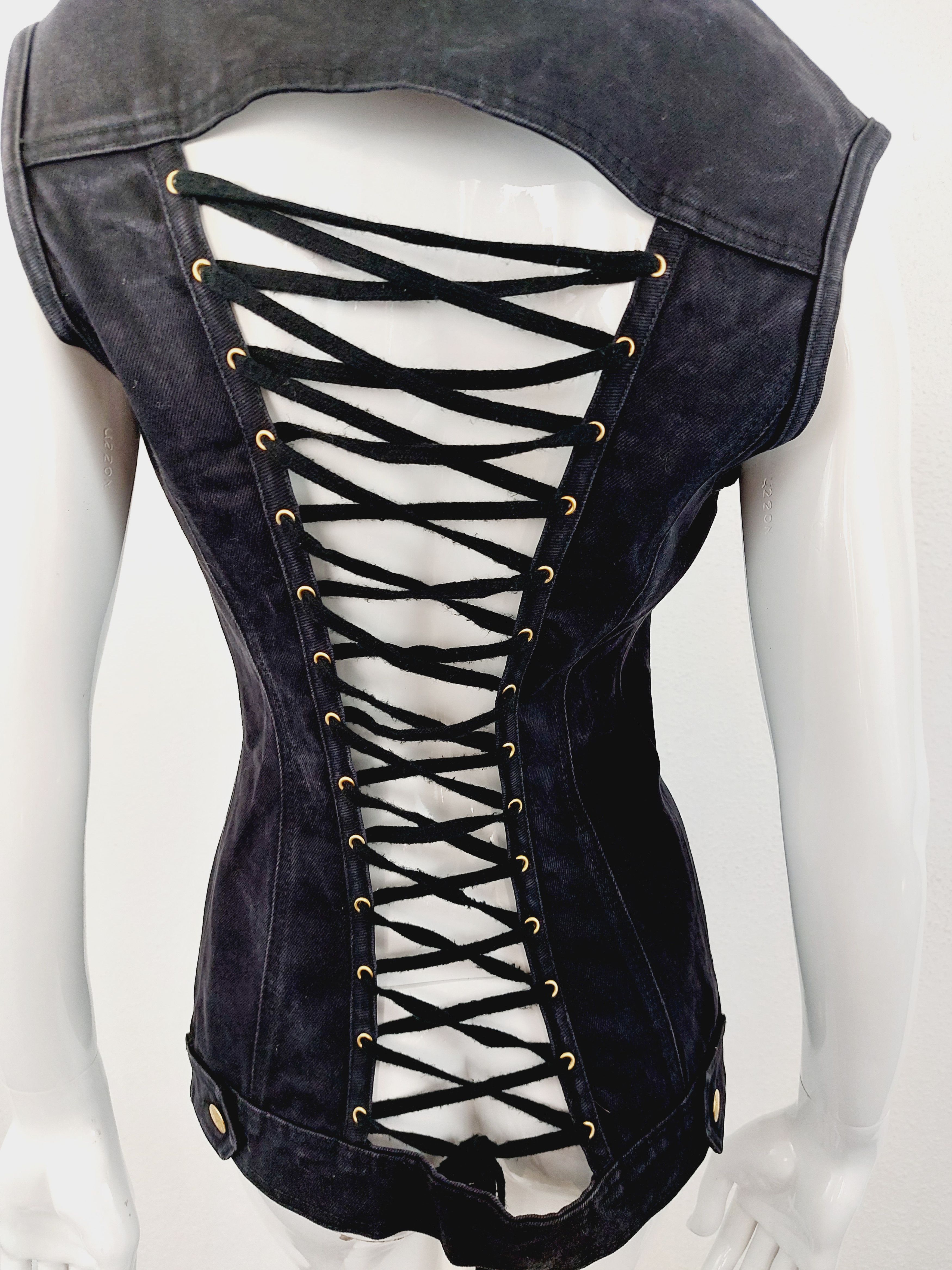 Jean Paul Gaultier Lace Up Coset Denim Vest Top Corset