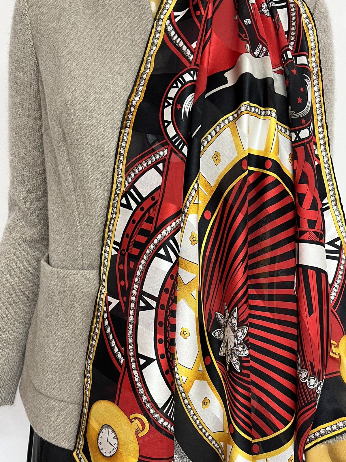 Cartier Cartier Made In France Red Silk Scarf 85x85 Cm Clock Print Size ONE SIZE - 12 Thumbnail