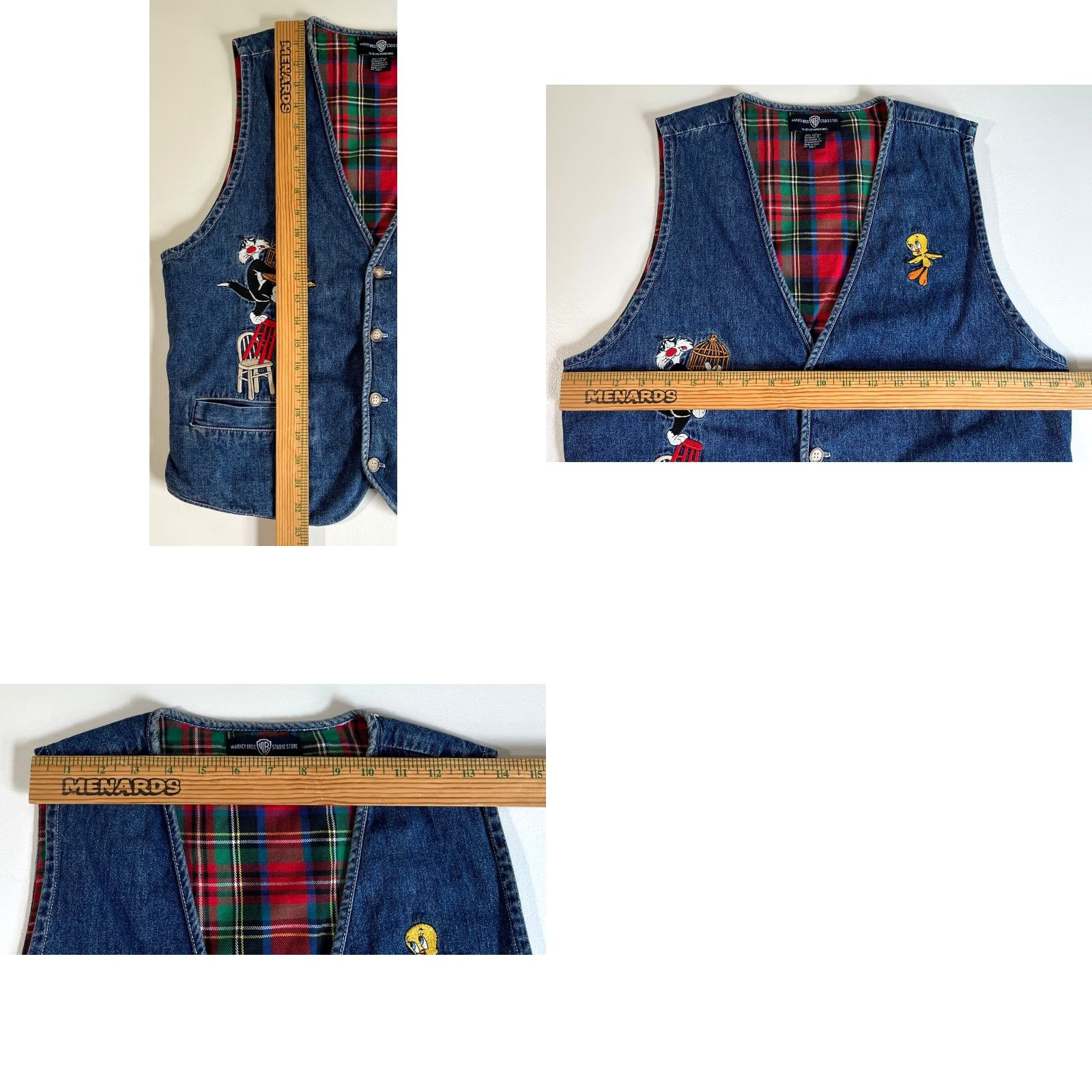 Vintage VINTAGE Women's Denim Vest Warner Bros. Sylvester and Tweety 90s Embroidered Button Front Lined Pockets Blue Cotton M Size M / US 6-8 / IT 42-44 - 9 Thumbnail