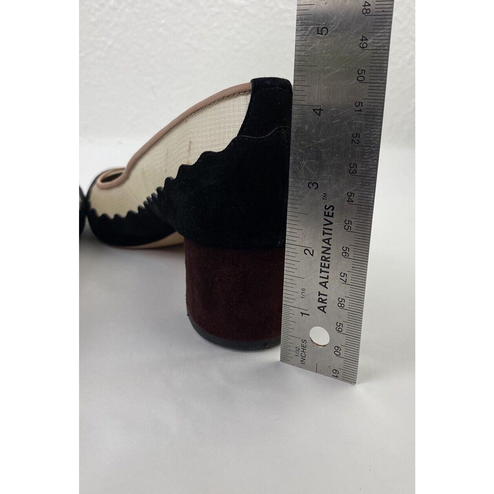 Chloe Chloe Suede Leather Mesh Black Burgundy Heel Pumps Size 38.5 Size US 8 / IT 38 - 10 Thumbnail
