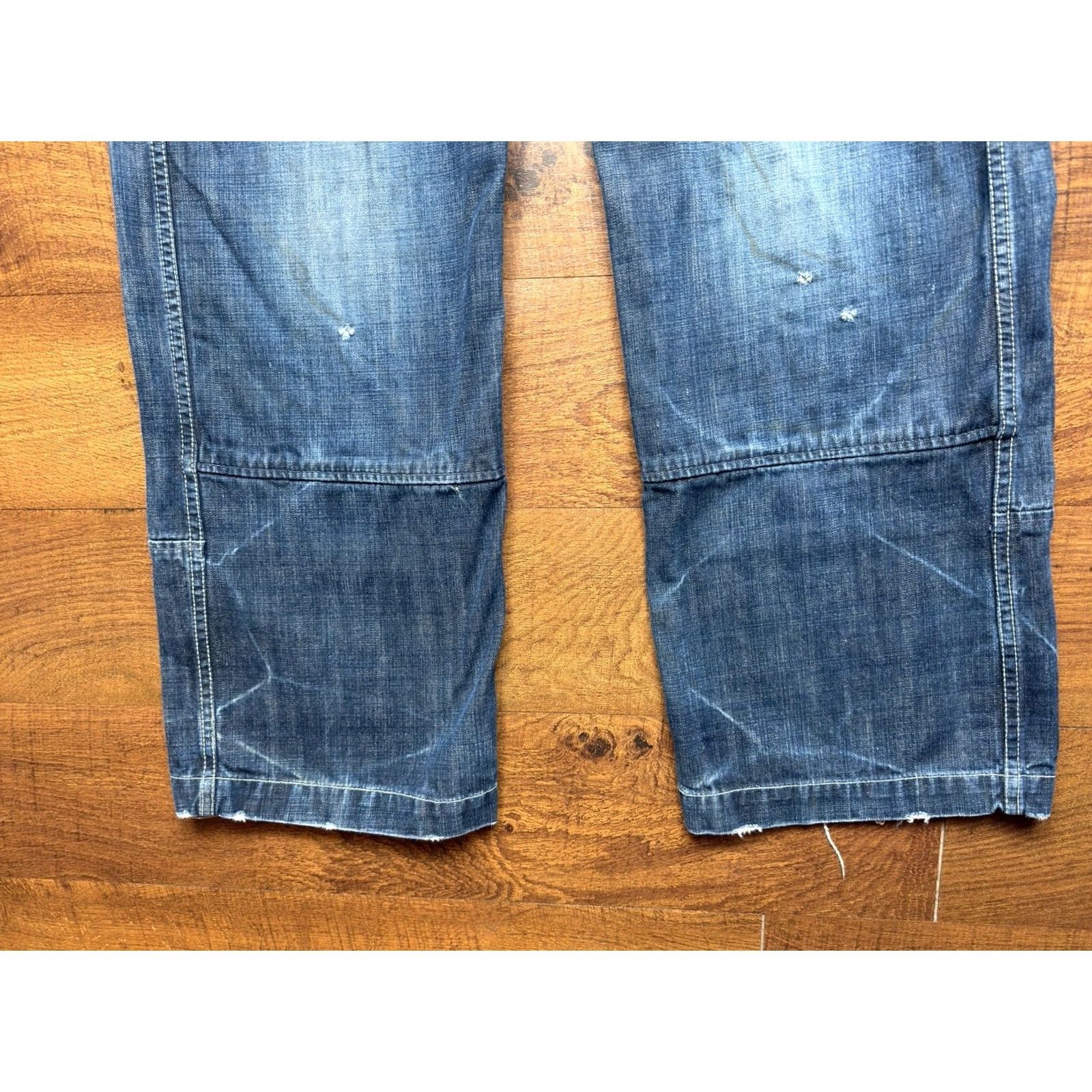 Prps PRPS Jeans Mens Japanese Denim Double Knee Distressed Painters Jeans 36x32 Blue Slim Straight Mens Size US 36 / EU 52 - 4 Thumbnail