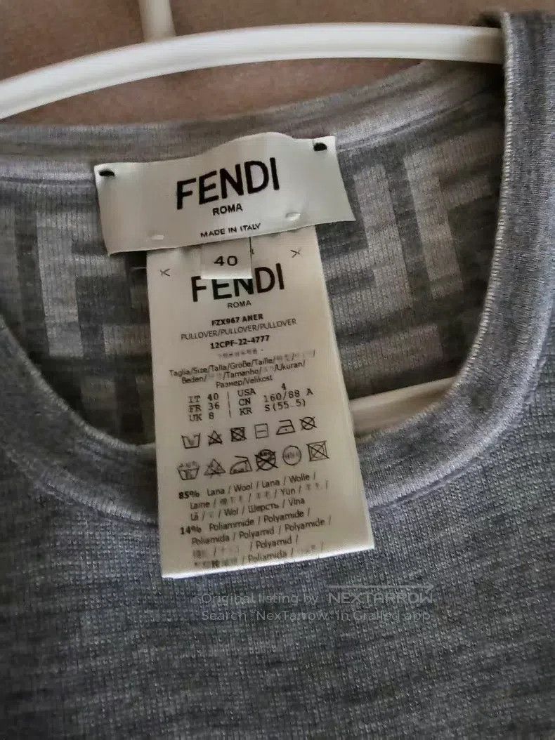 Fendi Fendi Gray wool inner monogram all-over print knit top Size XS / US 0-2 / IT 36-38 - 2 Thumbnail