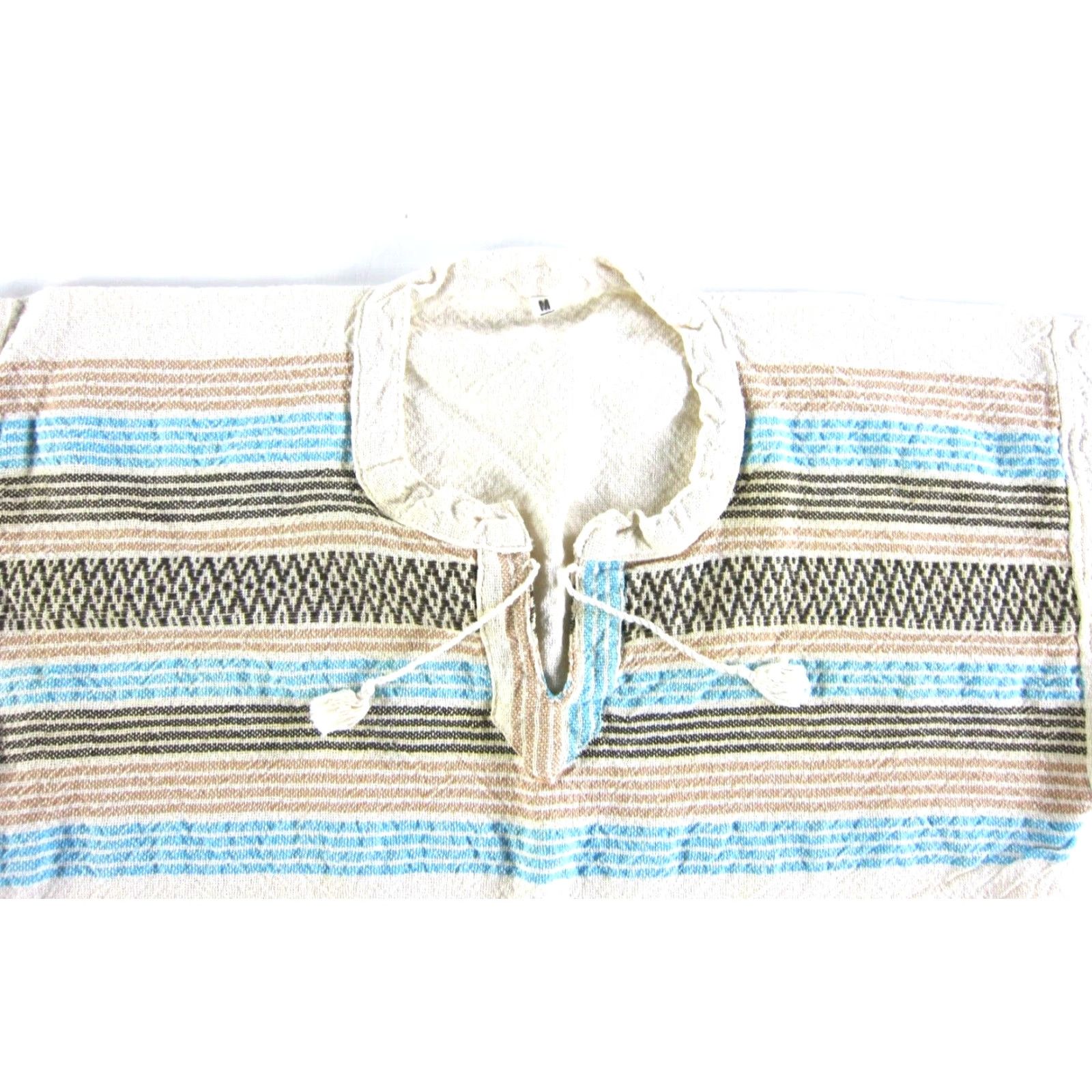 Vintage VINTAGE Ethnic Cotton Ivory Blue Brown Stripe Short Sleeve Tunic Blouse Women M Size M / US 6-8 / IT 42-44 - 3 Thumbnail