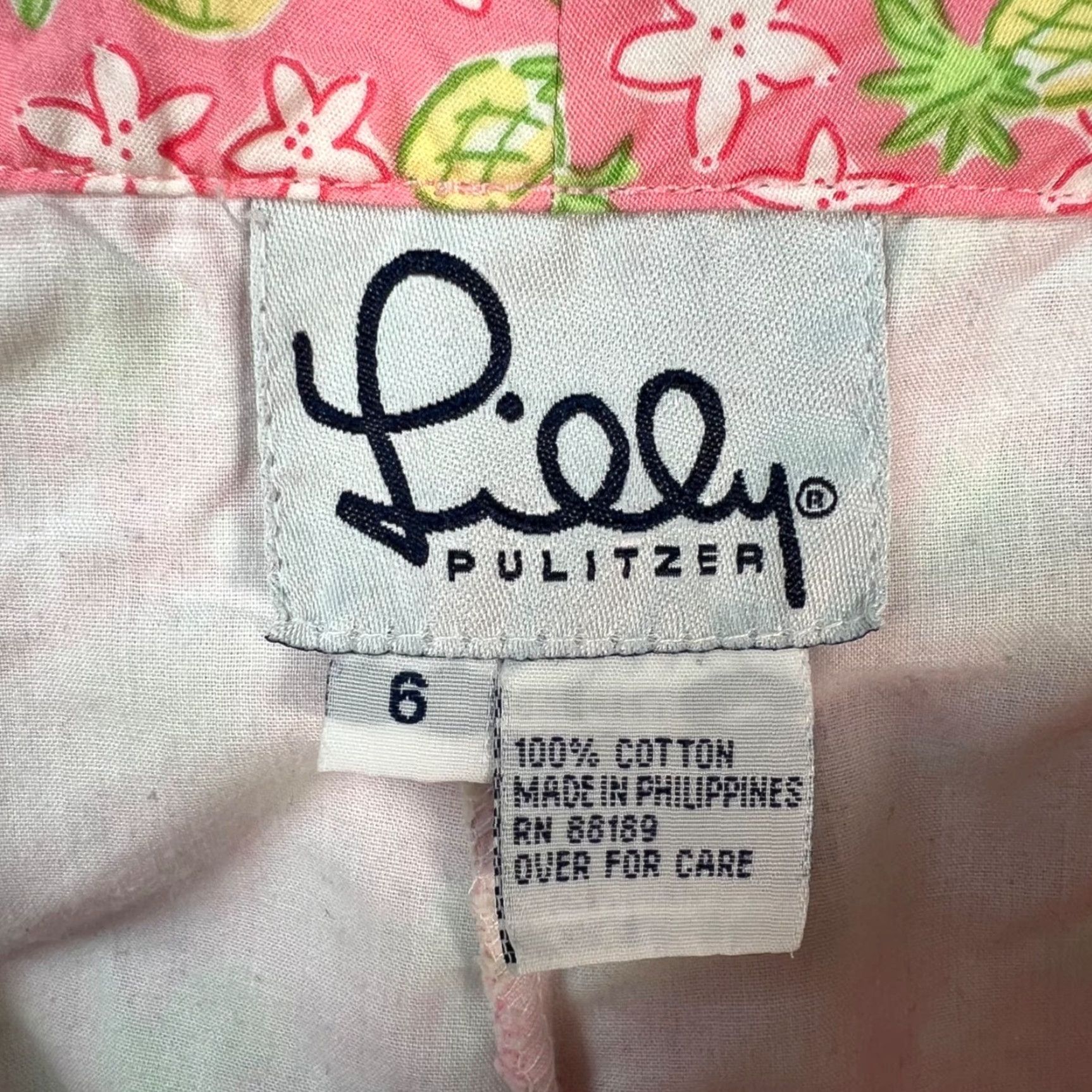 Lilly Pulitzer Lilly Pulitzer Womens 6 Pink & Green Floral Pineapple Print Pants Cotton Cropped Straight Inseam 24 in Summer Beach Size 28" / US 6 / IT 42 - 3 Thumbnail