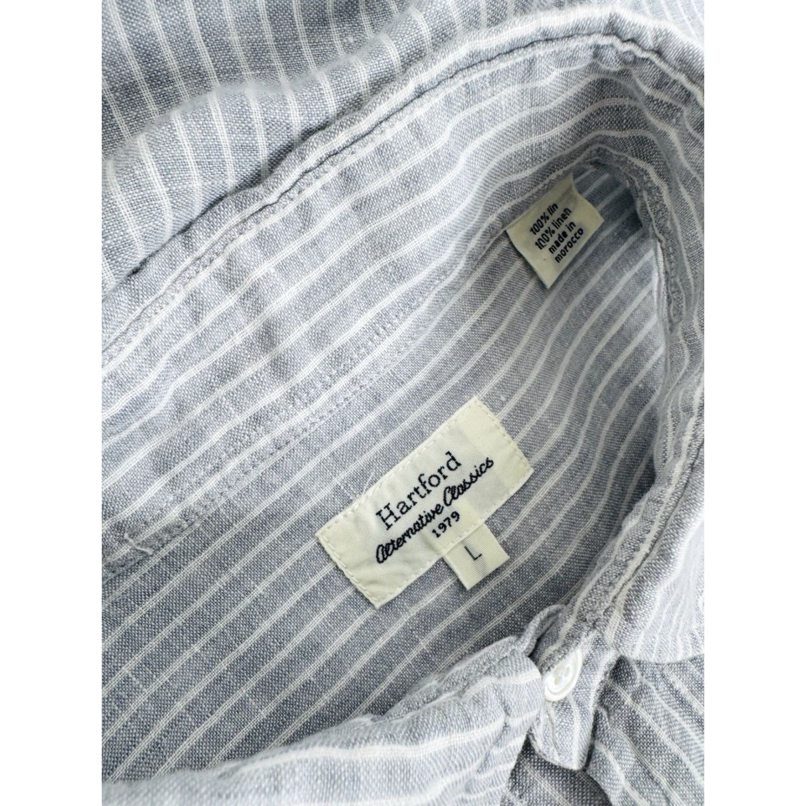 Hartford Hartford Linen Striped Shirt - Mens L Button-Up Long Sleeve Collared | Light Gray / White Size US L / EU 52-54 / 3 - 5 Thumbnail