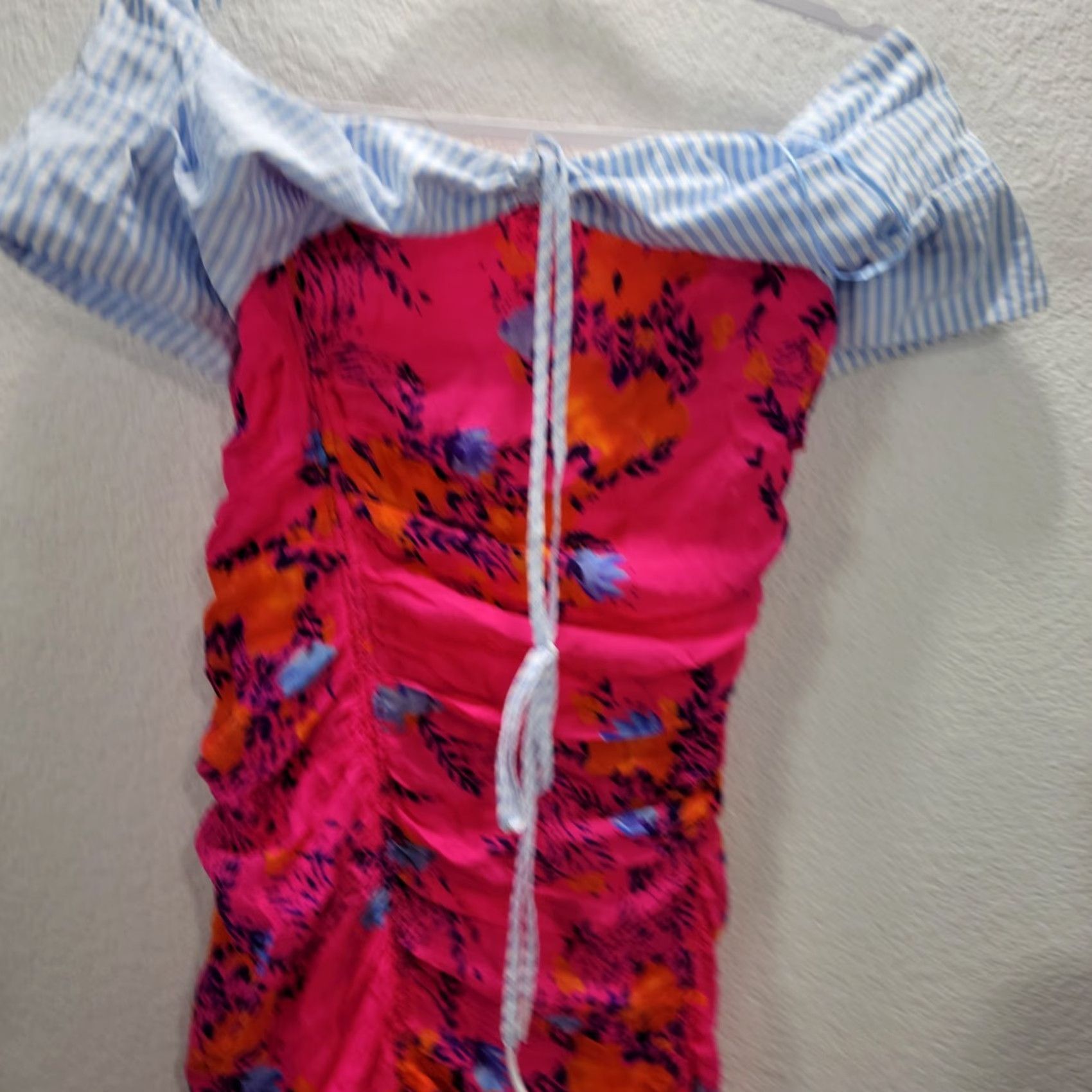 Tanya Taylor Tanya Taylor Pink Floral Virginia Ruched Silk Off the Shoulder Dress NWT Size 2 Size XS / US 0-2 / IT 36-38 - 3 Thumbnail