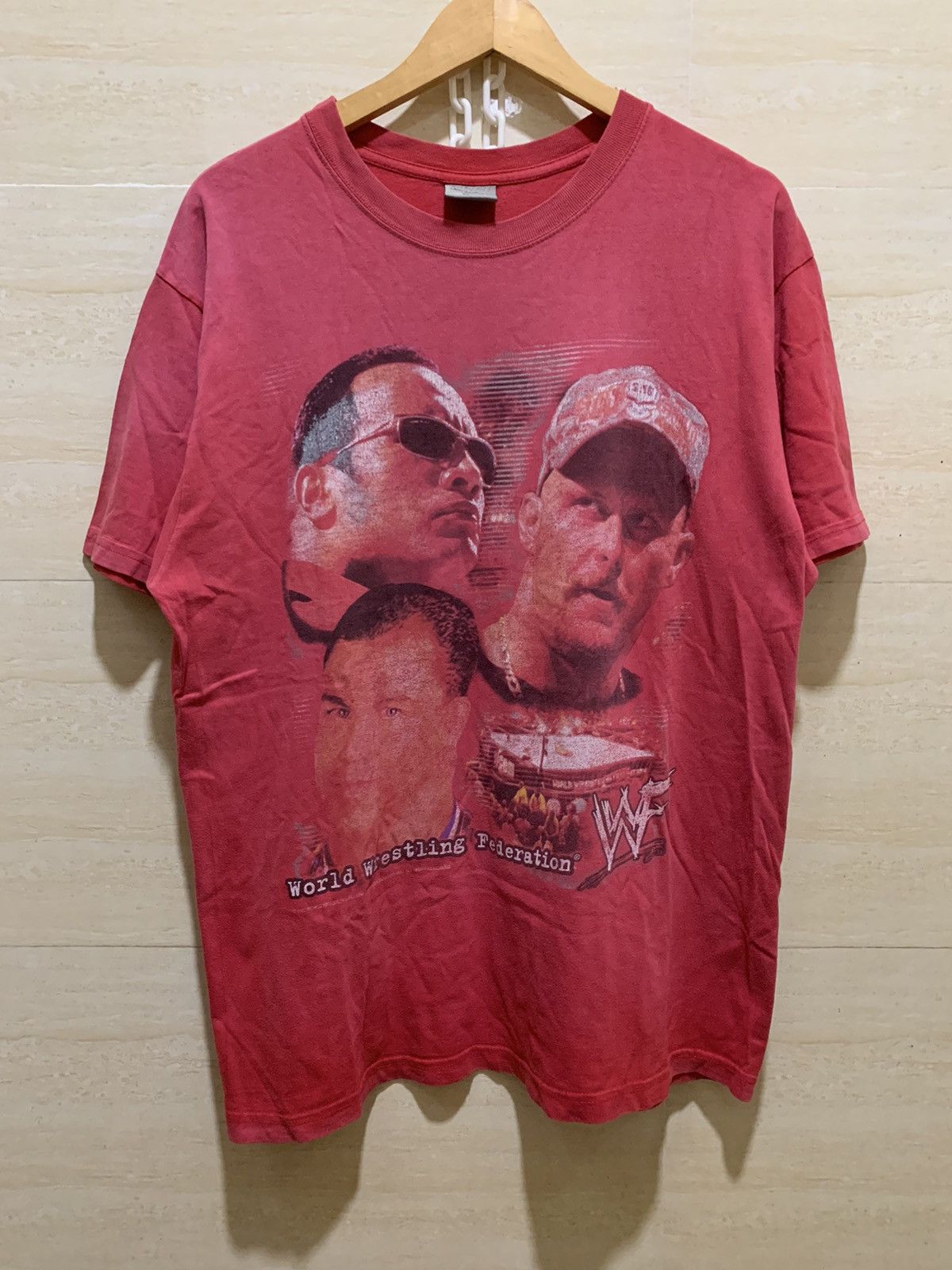 Wwf vtg wwf superstar featuring kurt angle, stone cold, the rock | Grailed