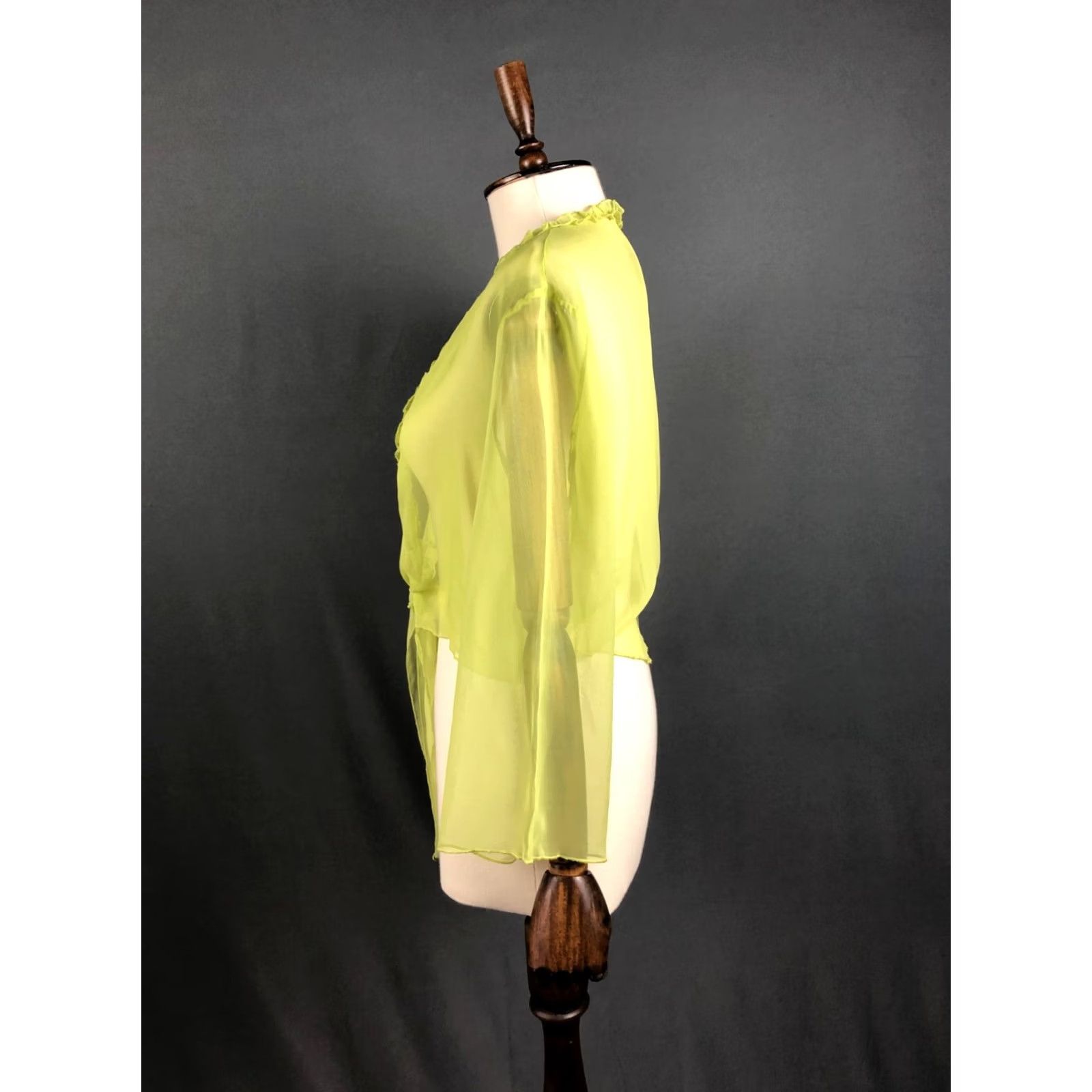 Vintage Bottega Blouse Tie 3/4 Sleeve Viscose Green Women Dressy Debut Tie Bolero Top Size ONE SIZE - 2 Thumbnail