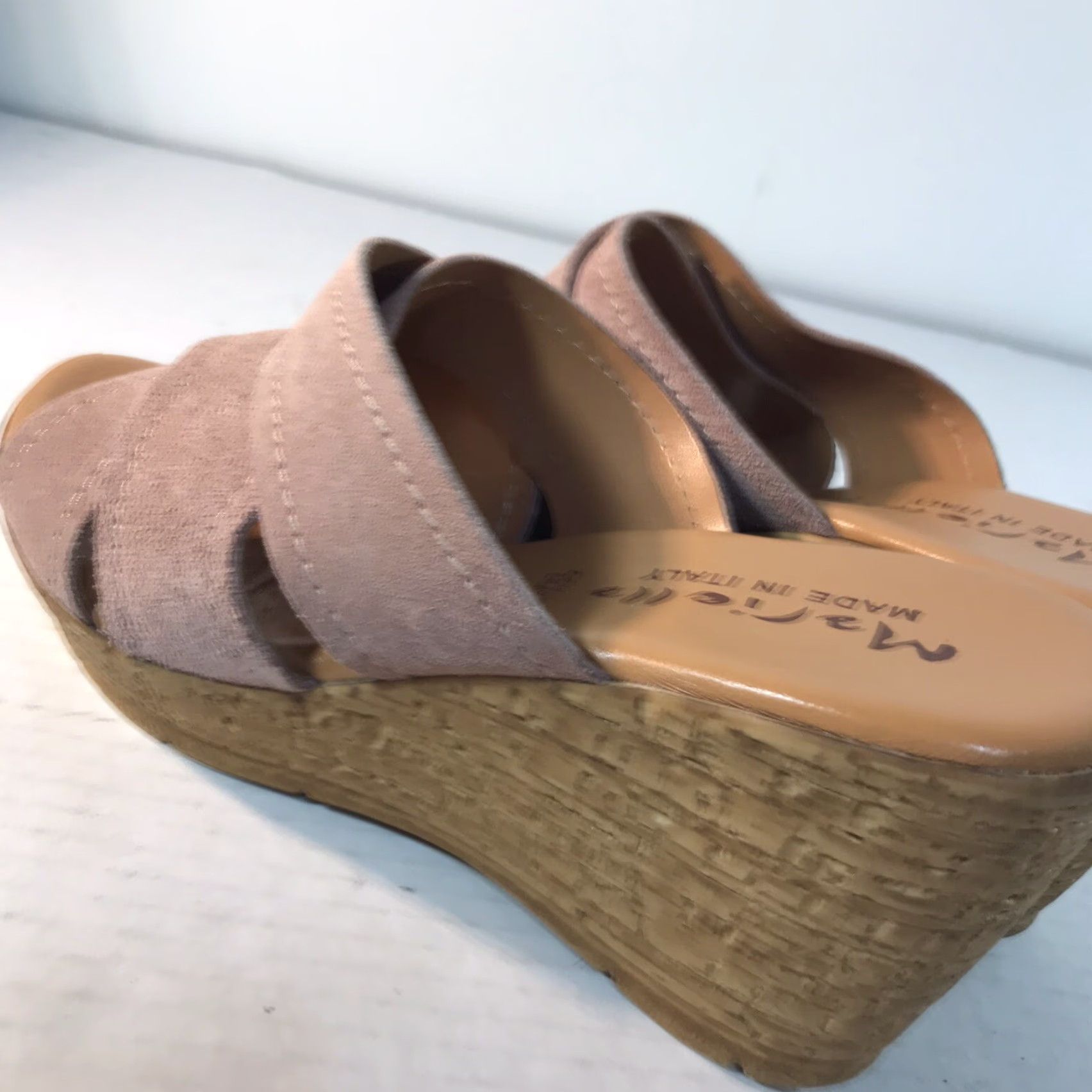 Vintage Mariella Pink Suede Wedge Slides Womens Size 6.5 High Heel Casual Italy Size US 7 / IT 37 - 5 Thumbnail