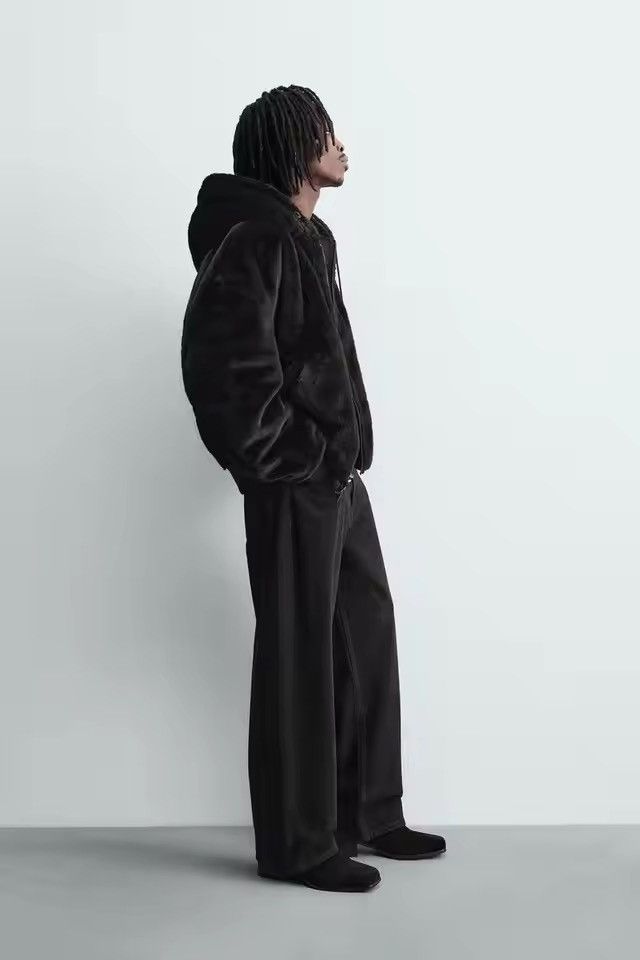 Leather Black Hooded Leather Bomber Jacket, Casual Zip-Up Outerwear Size US XL / EU 56 / 4 - 6 Thumbnail
