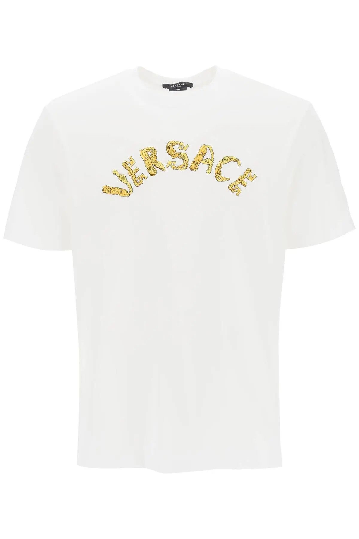 image of Versace O1S22I1N0124 Seashell Baroque T-Shirt In White, Men's (Size Small)