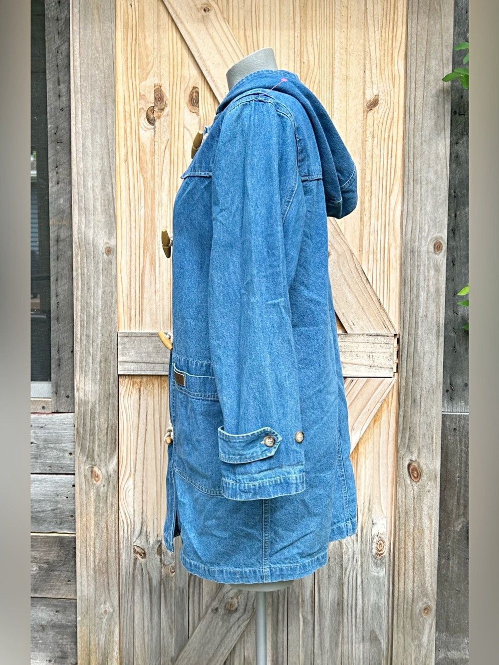 Denim & Co. Vintage 90s Denim & Co Blue Denim Toggle Hooded Chore Jacket Size M / US 6-8 / IT 42-44 - 4 Thumbnail