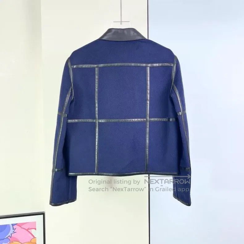 Hermes Hermes Blue Color-blocked Leather Cashmere Jacket Size XXS / US 00 / IT 34 - 2 Thumbnail