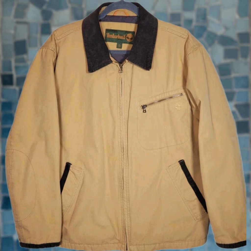 Timberland VINTAGE Timberland Washed Canvas Bomber Field Jacket Wheat Brown Corduroy Trim Men's XL Jacket Size US XL / EU 56 / 4 - 1 Thumbnail