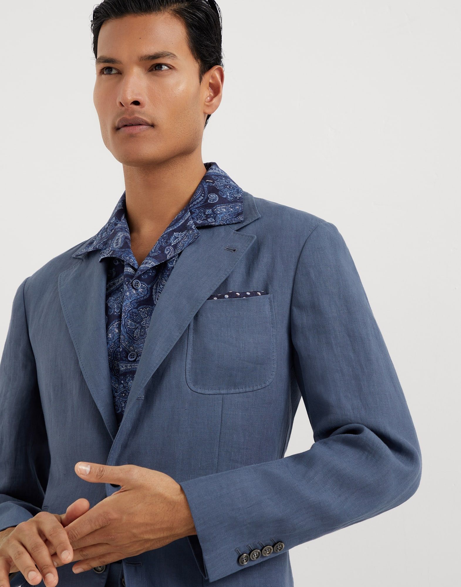 Brunello Cucinelli o1w1db10925 Woven Silk Jacket in Dark Blue Size US L / EU 52-54 / 3 - 3 Thumbnail